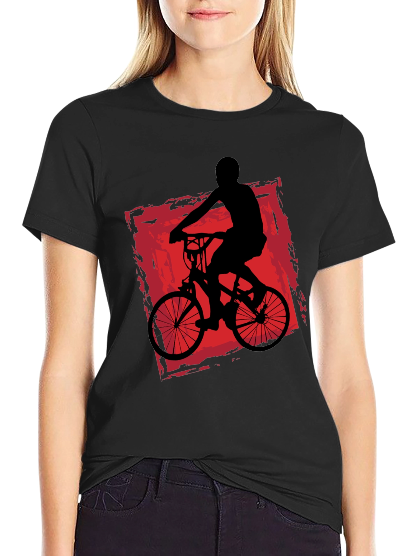 Mens Black T-Shirt with Bike Rider Graphic