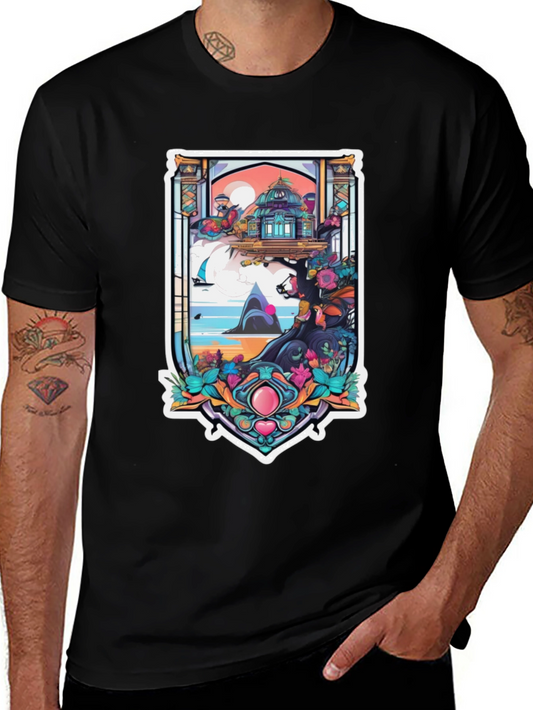 Fantasy Island Graphic Tee - Black Cotton Blend Shirt