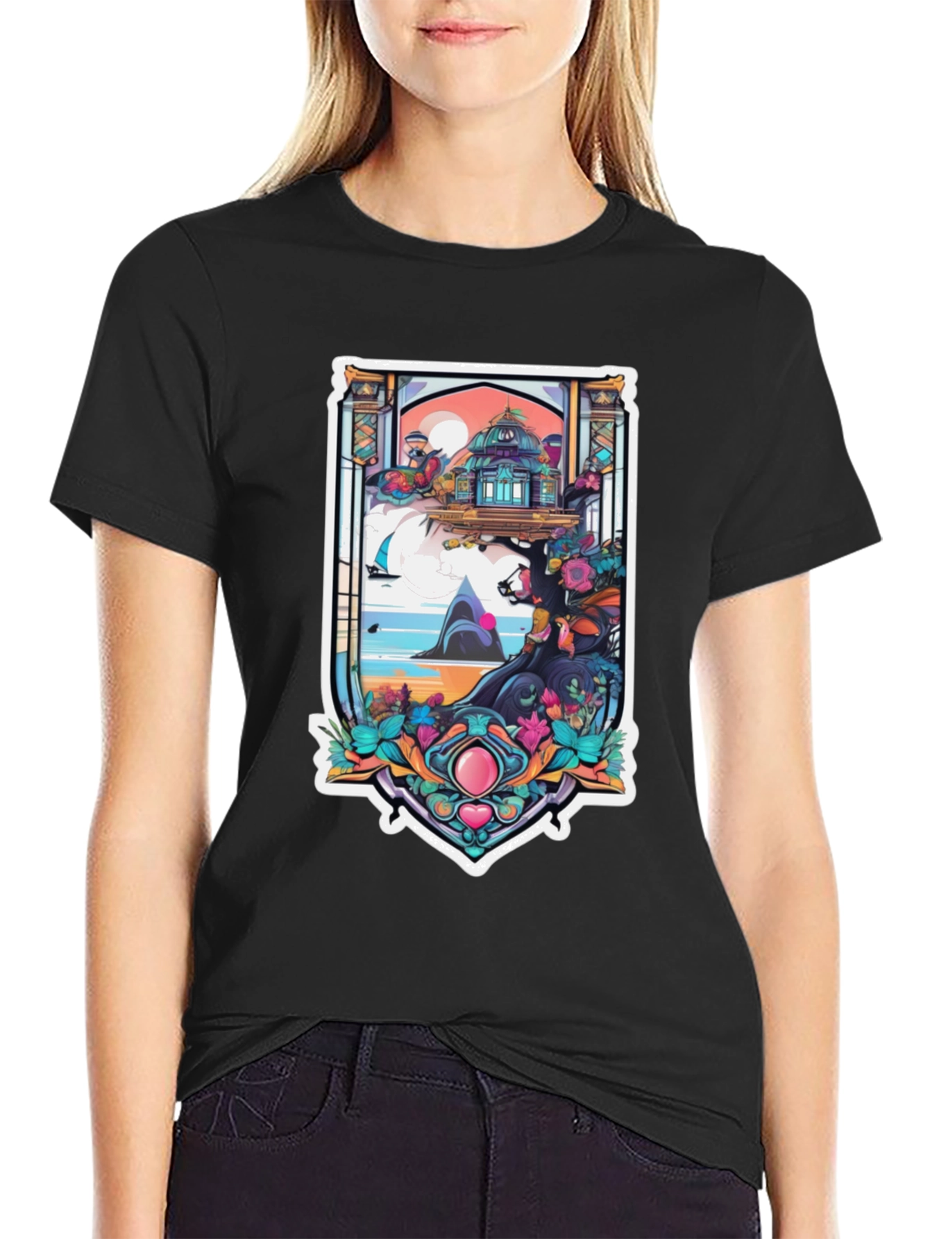 Fantasy Island Graphic Tee - Black Cotton Blend Shirt