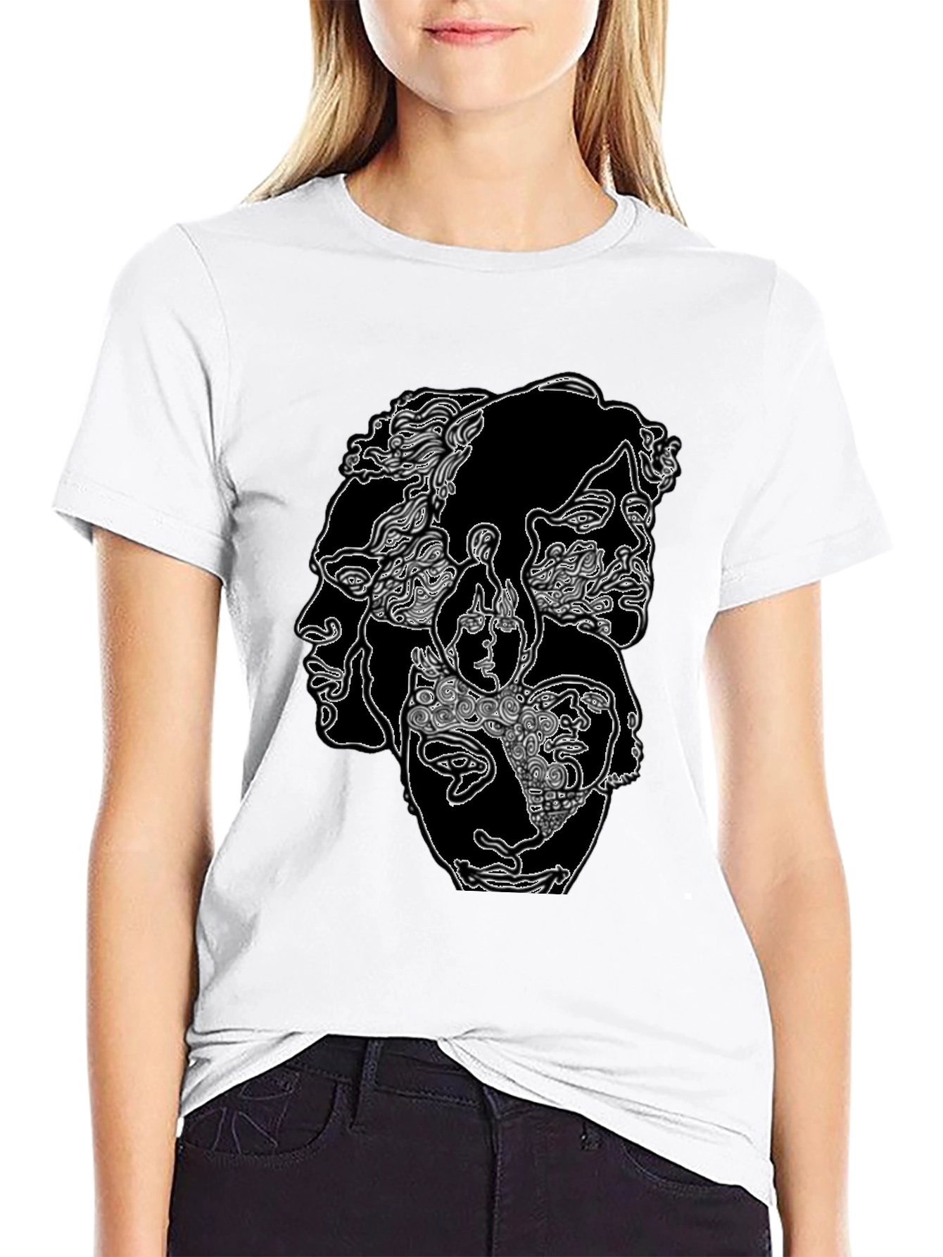 Abstract Face Graphic Black Tee
