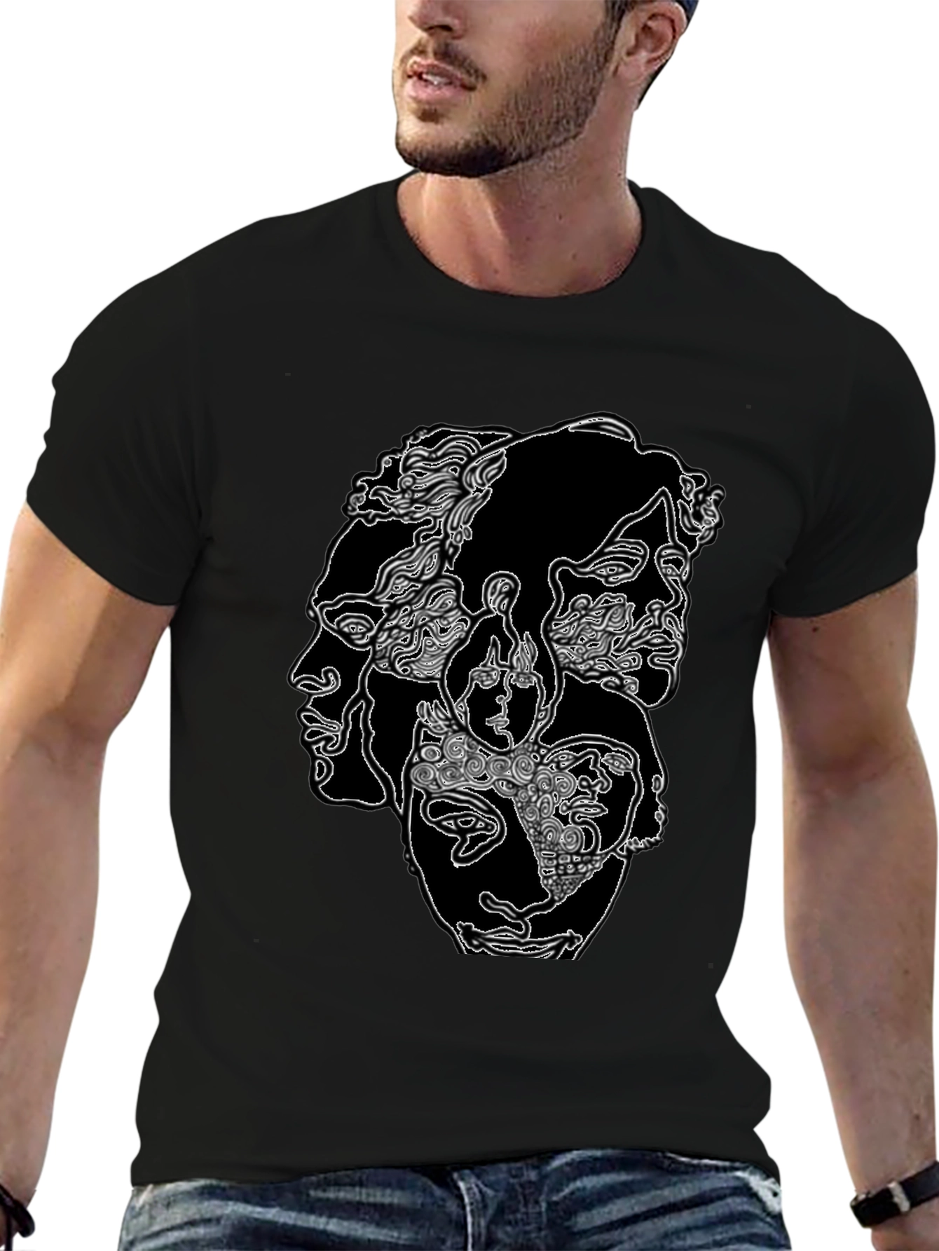 Abstract Face Graphic Black Tee