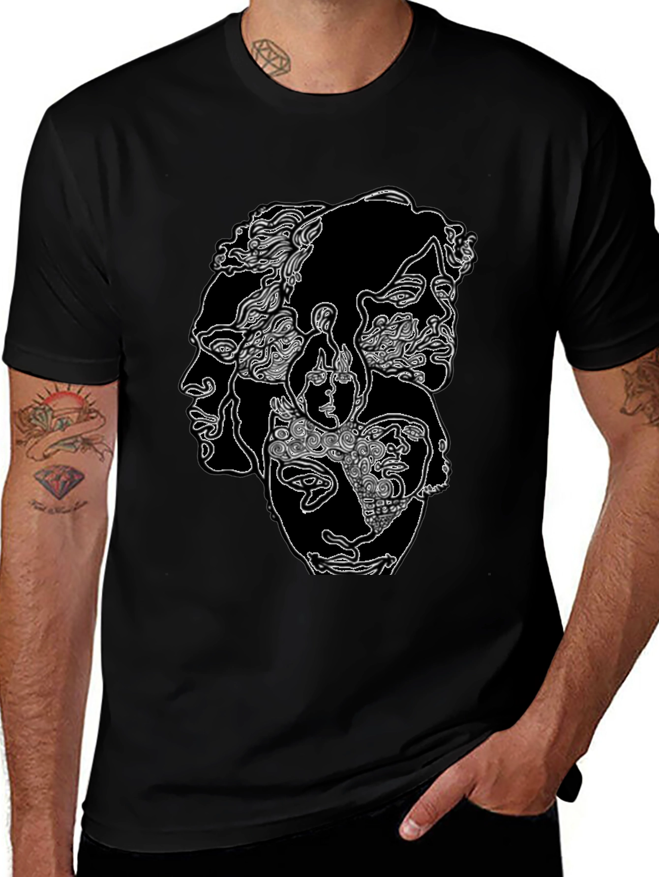Abstract Face Graphic Black Tee