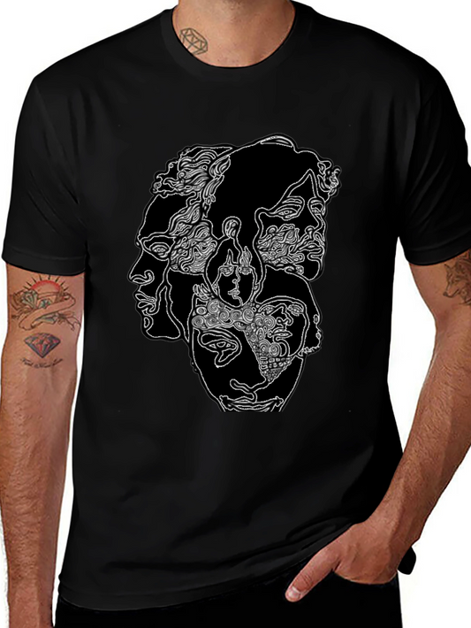 Abstract Face Graphic Black Tee