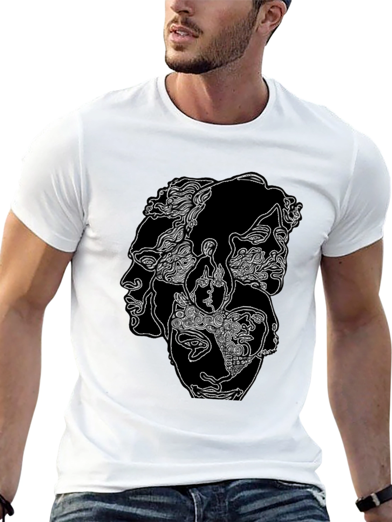 Abstract Face Graphic Black Tee