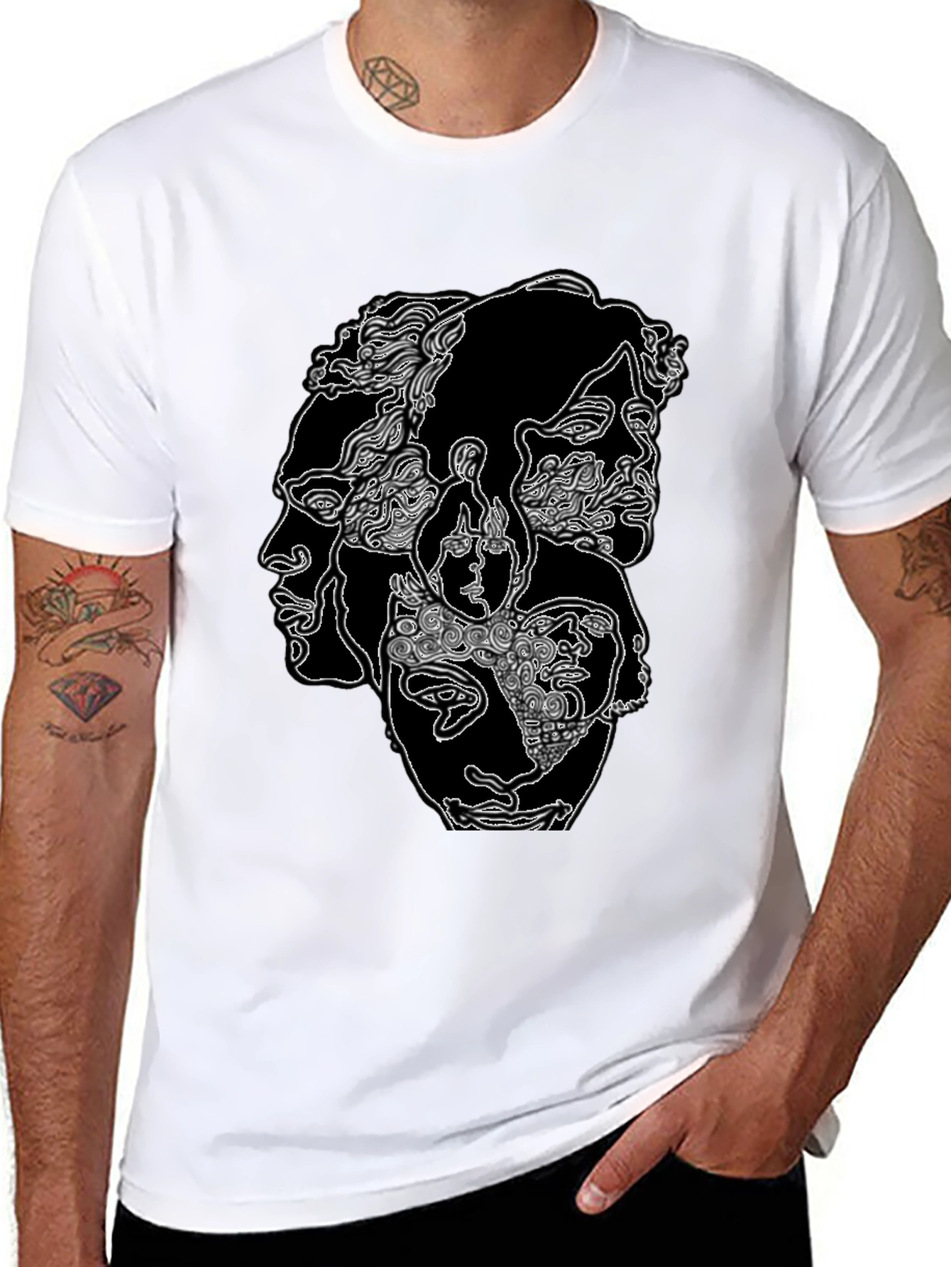 Abstract Face Graphic Black Tee
