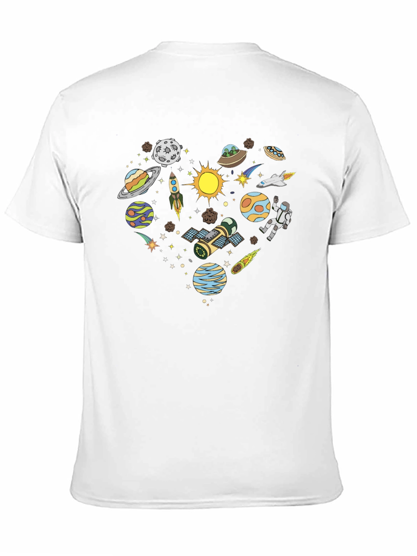 Space Heart Graphic Tee - Black Cotton Shirt