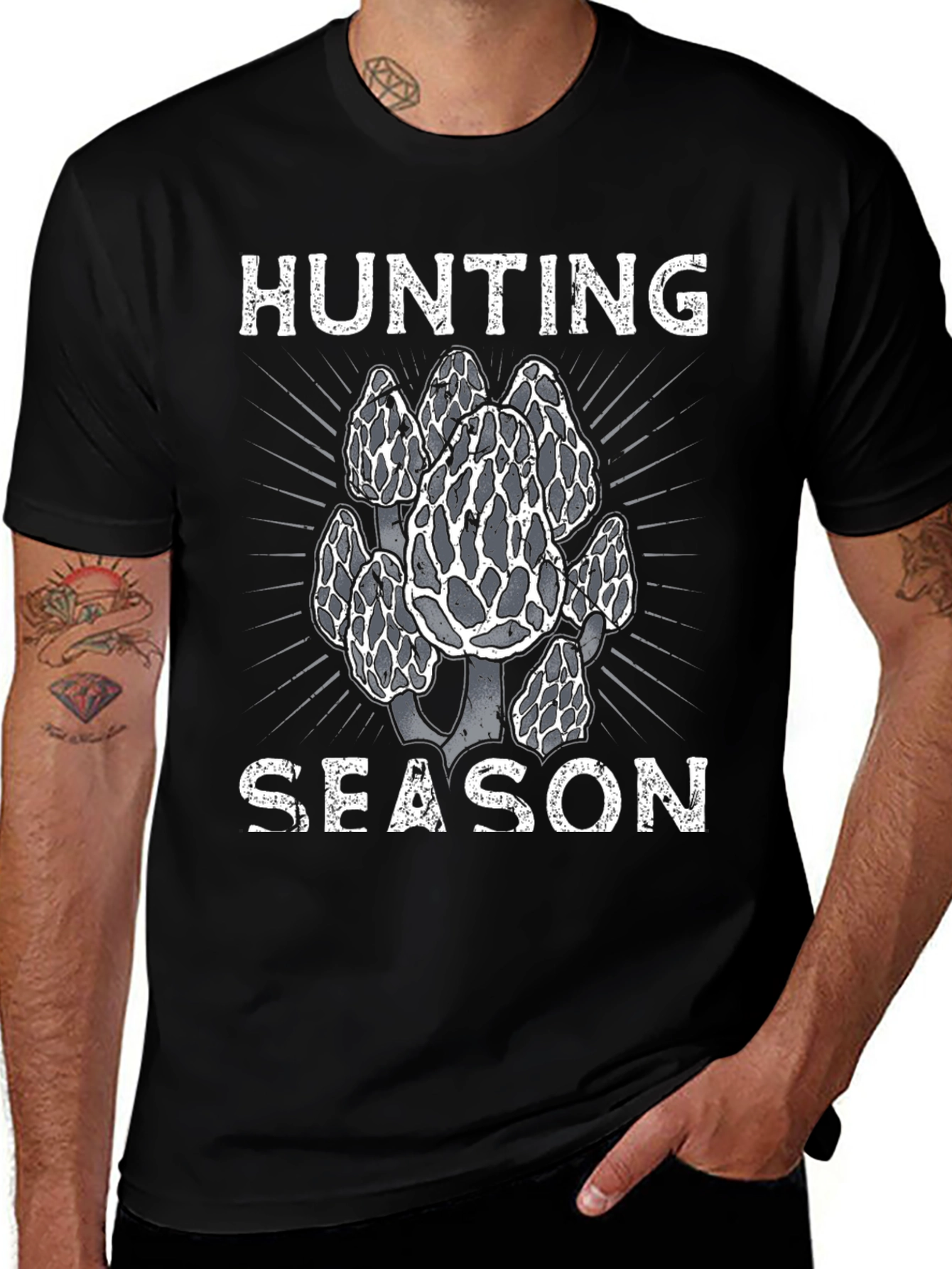 Morel Mushroom Hunting Season Black T-Shirt