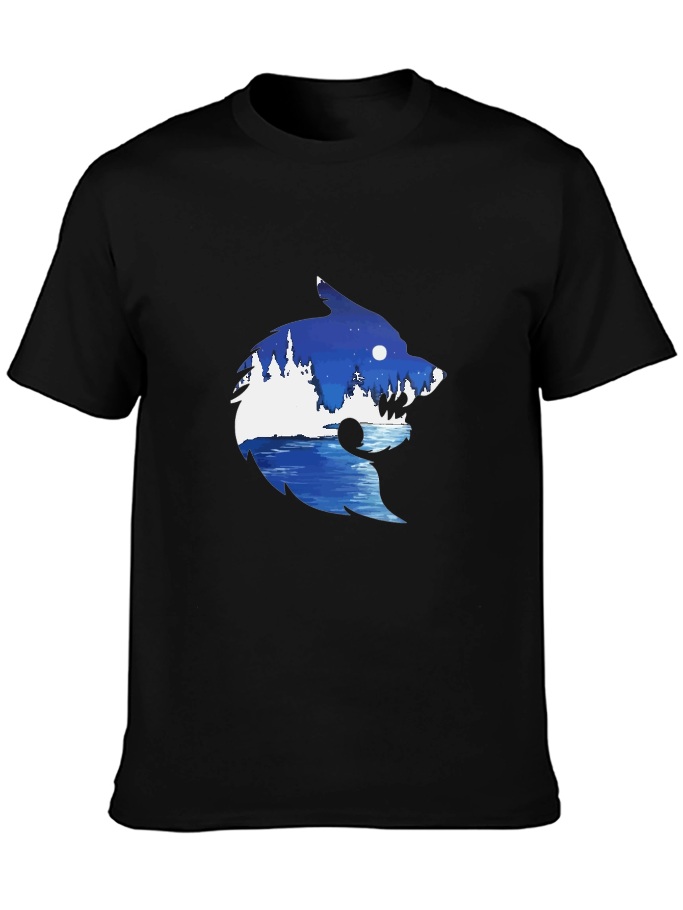 Wolf Nature Scene Graphic Tee - Black