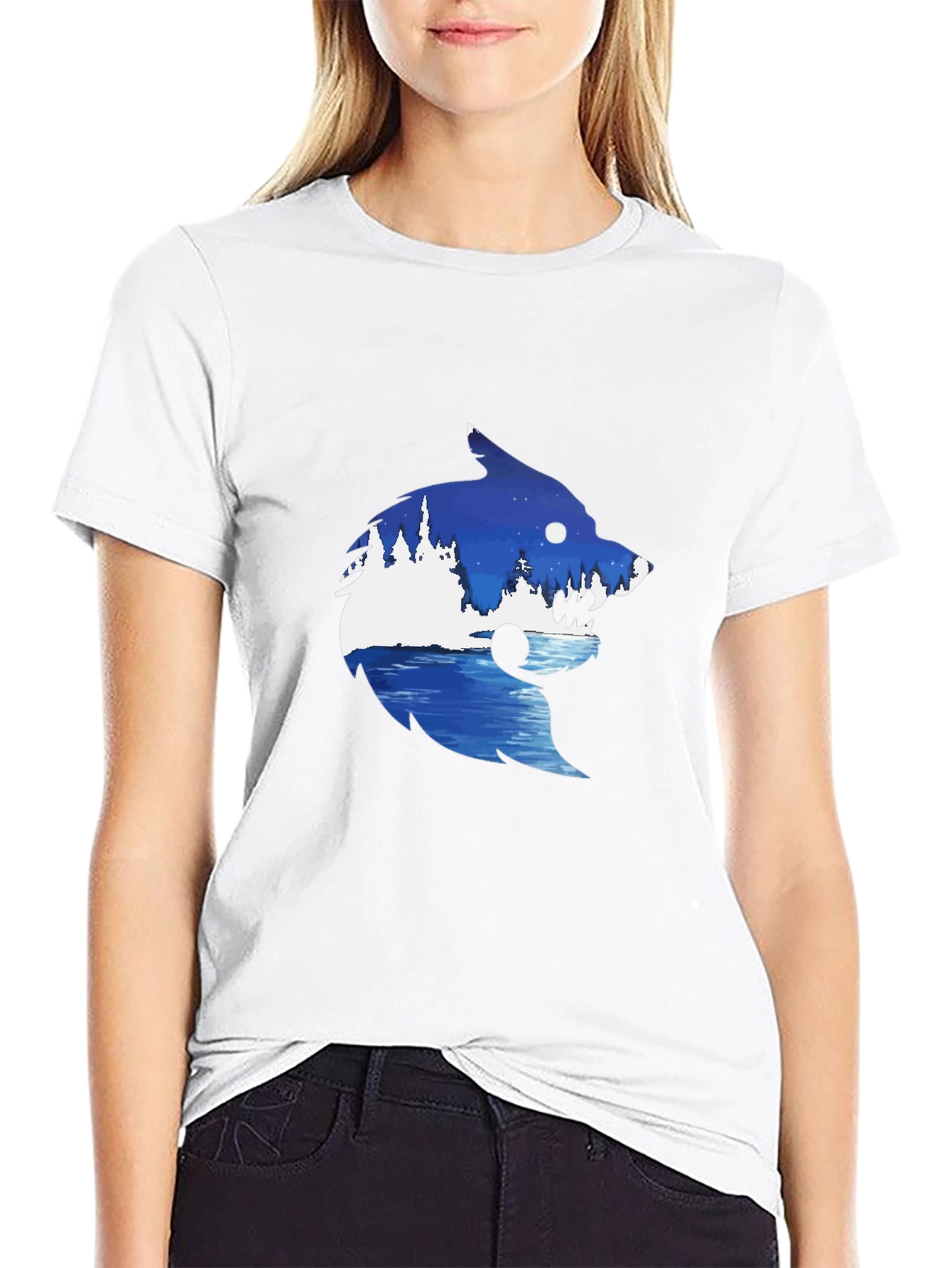 Wolf Nature Scene Graphic Tee - Black