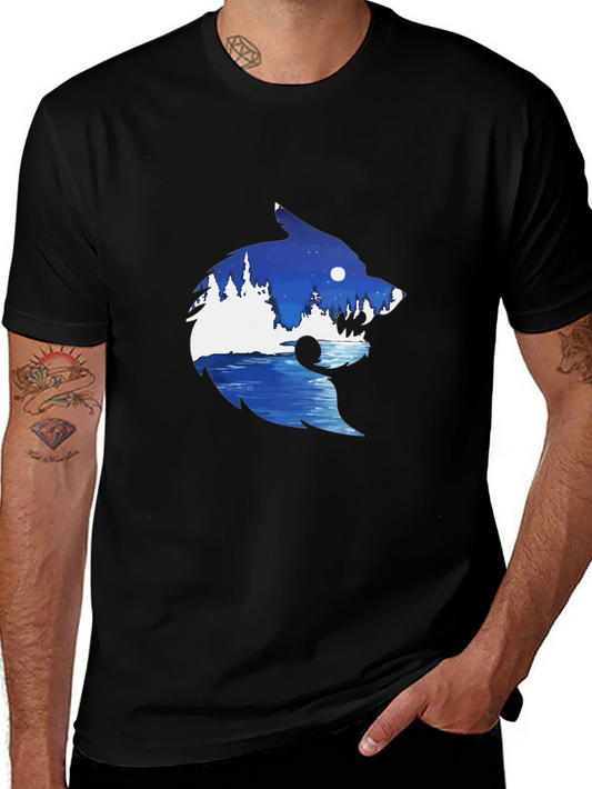 Wolf Nature Scene Graphic Tee - Black