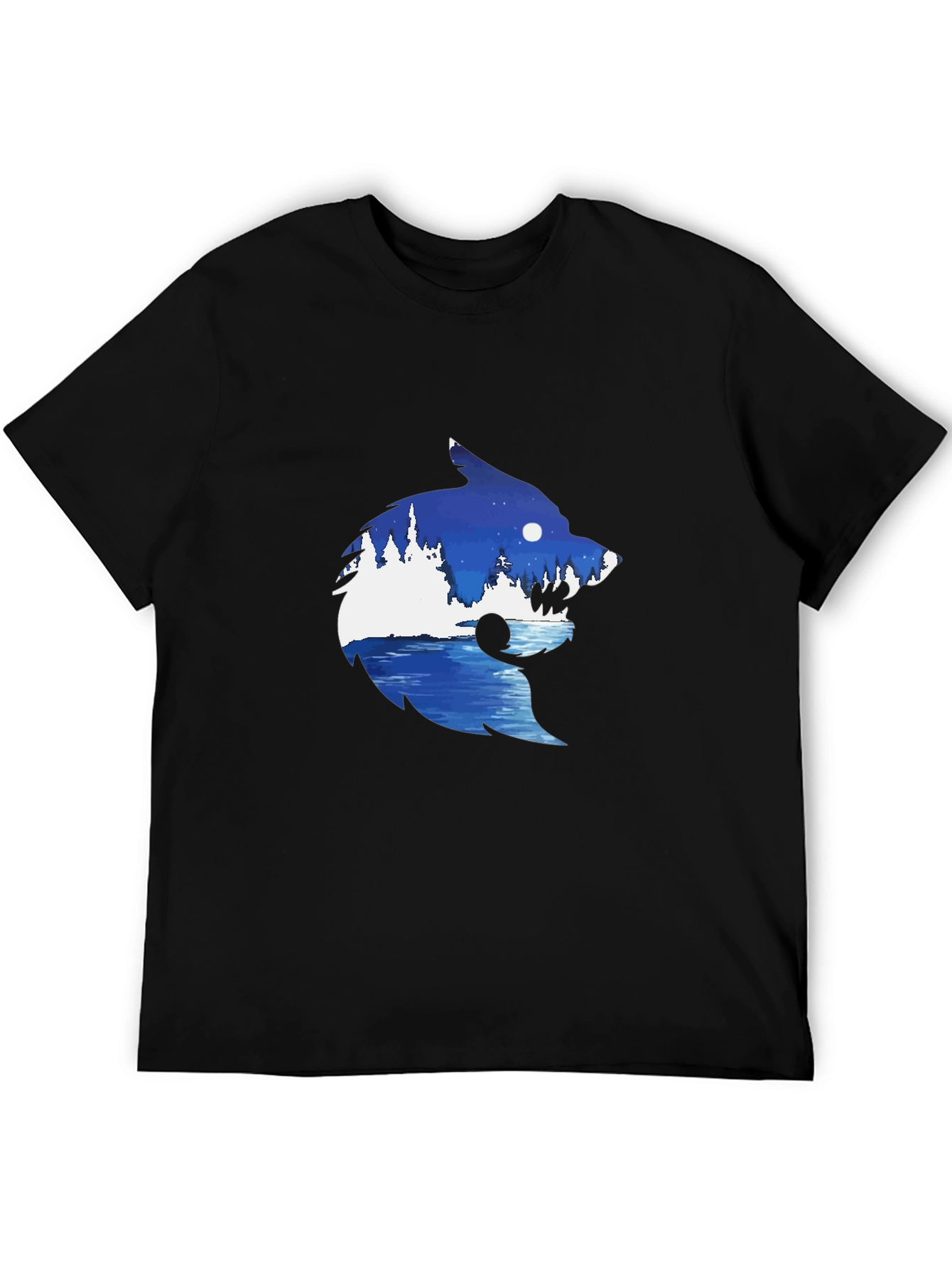 Wolf Nature Scene Graphic Tee - Black