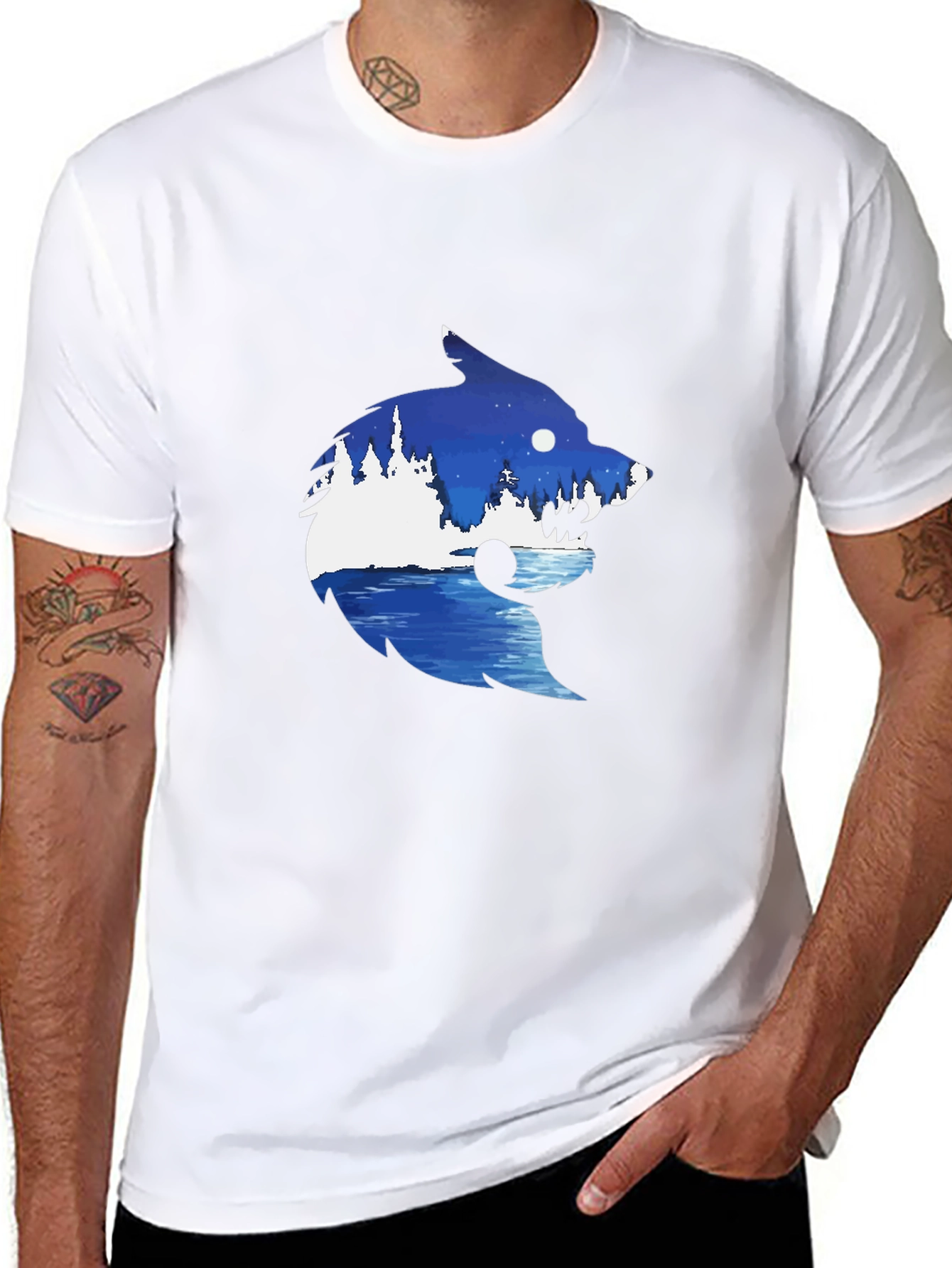 Wolf Nature Scene Graphic Tee - Black