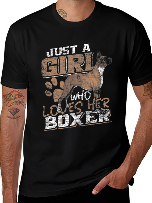 Just A Girl Who Loves Her Boxer T-Shirt - Novelty Dog Tee