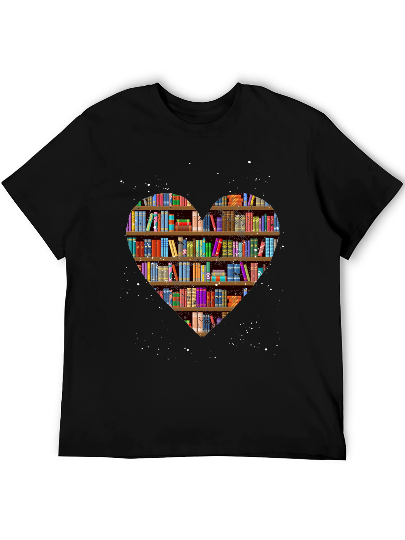 Book Lover Heart Bookshelf T-Shirt - Black