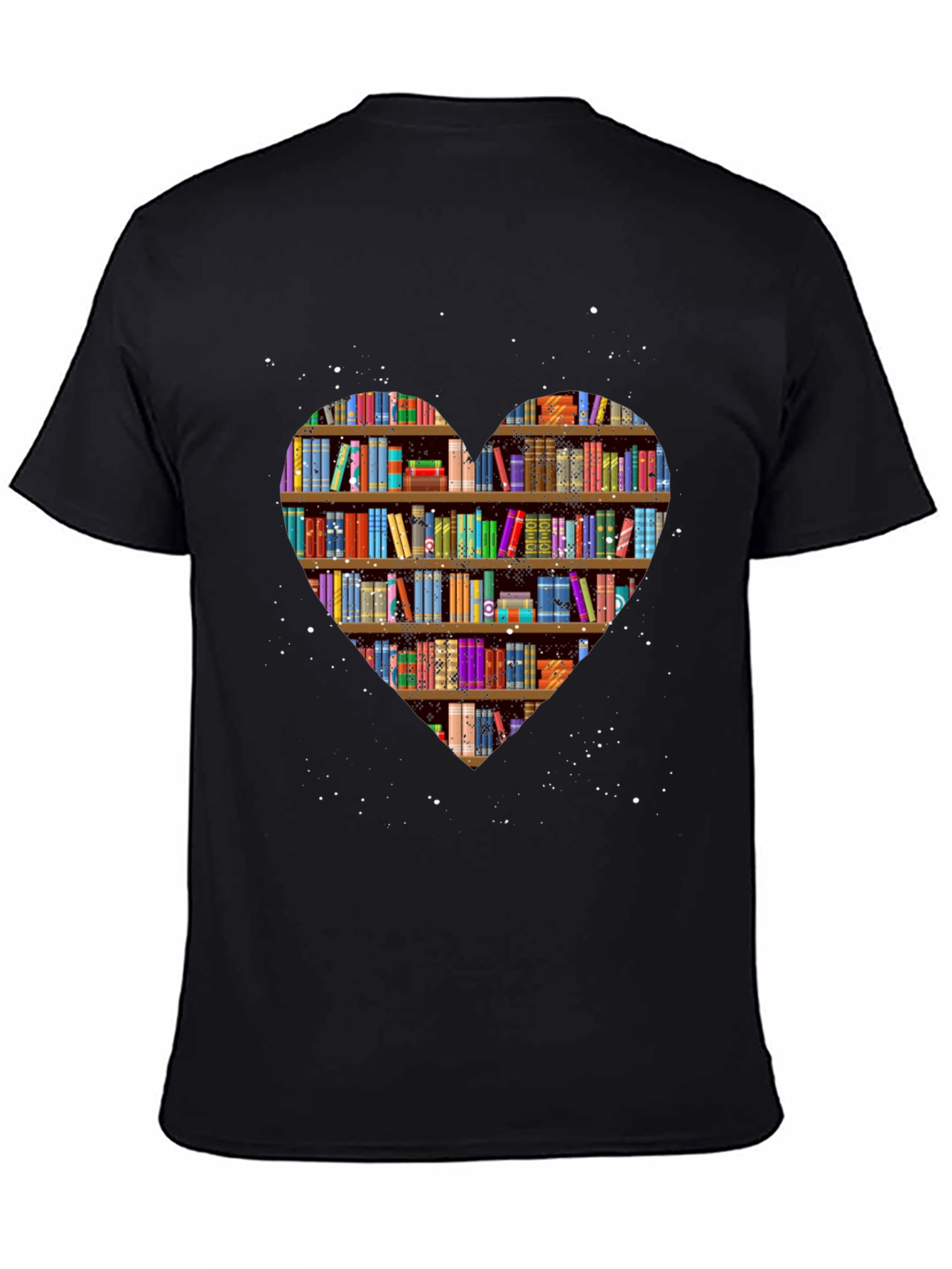 Book Lover Heart Bookshelf T-Shirt - Black