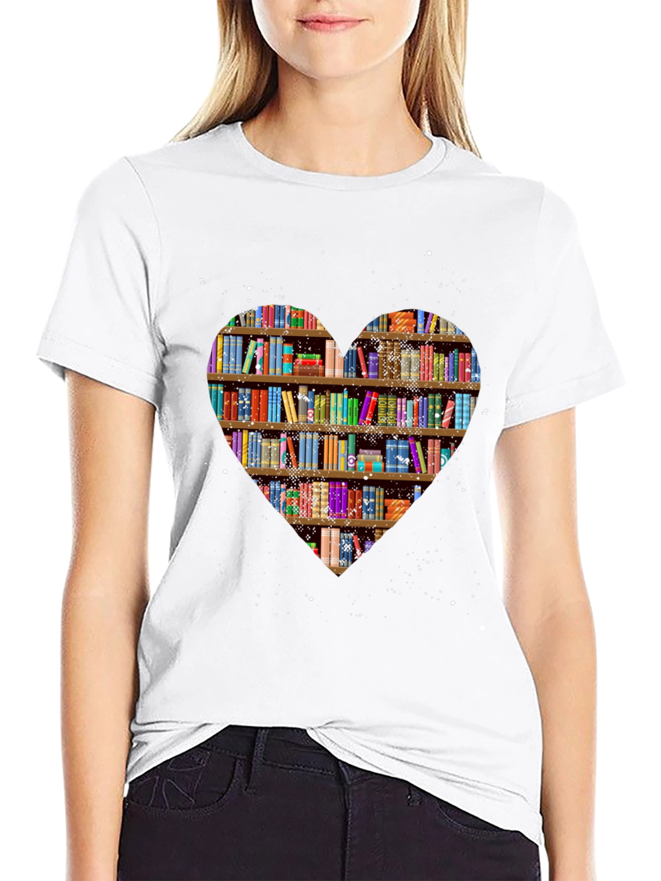 Book Lover Heart Bookshelf T-Shirt - Black