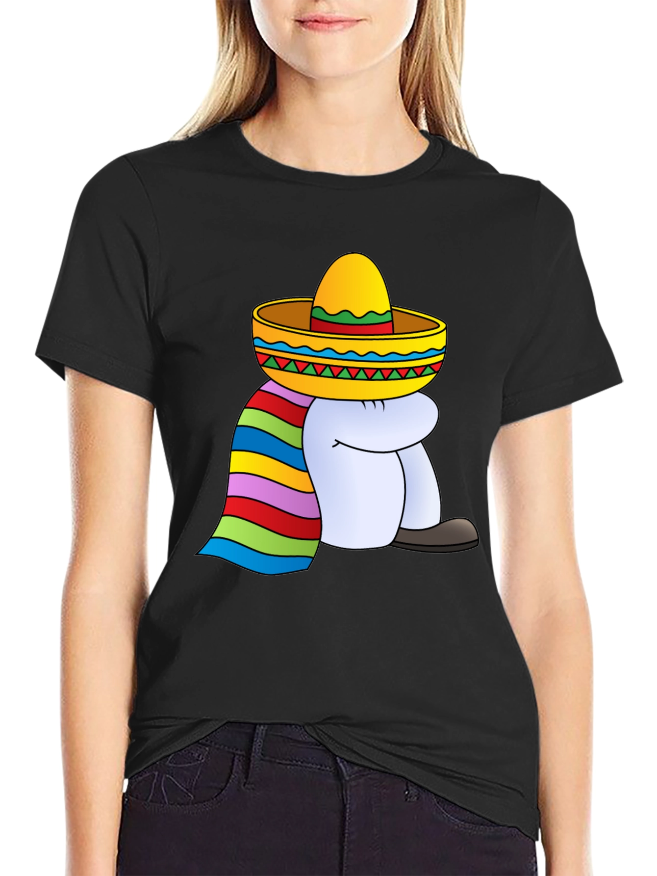 T-Shirt with Cartoon Sombrero Figure