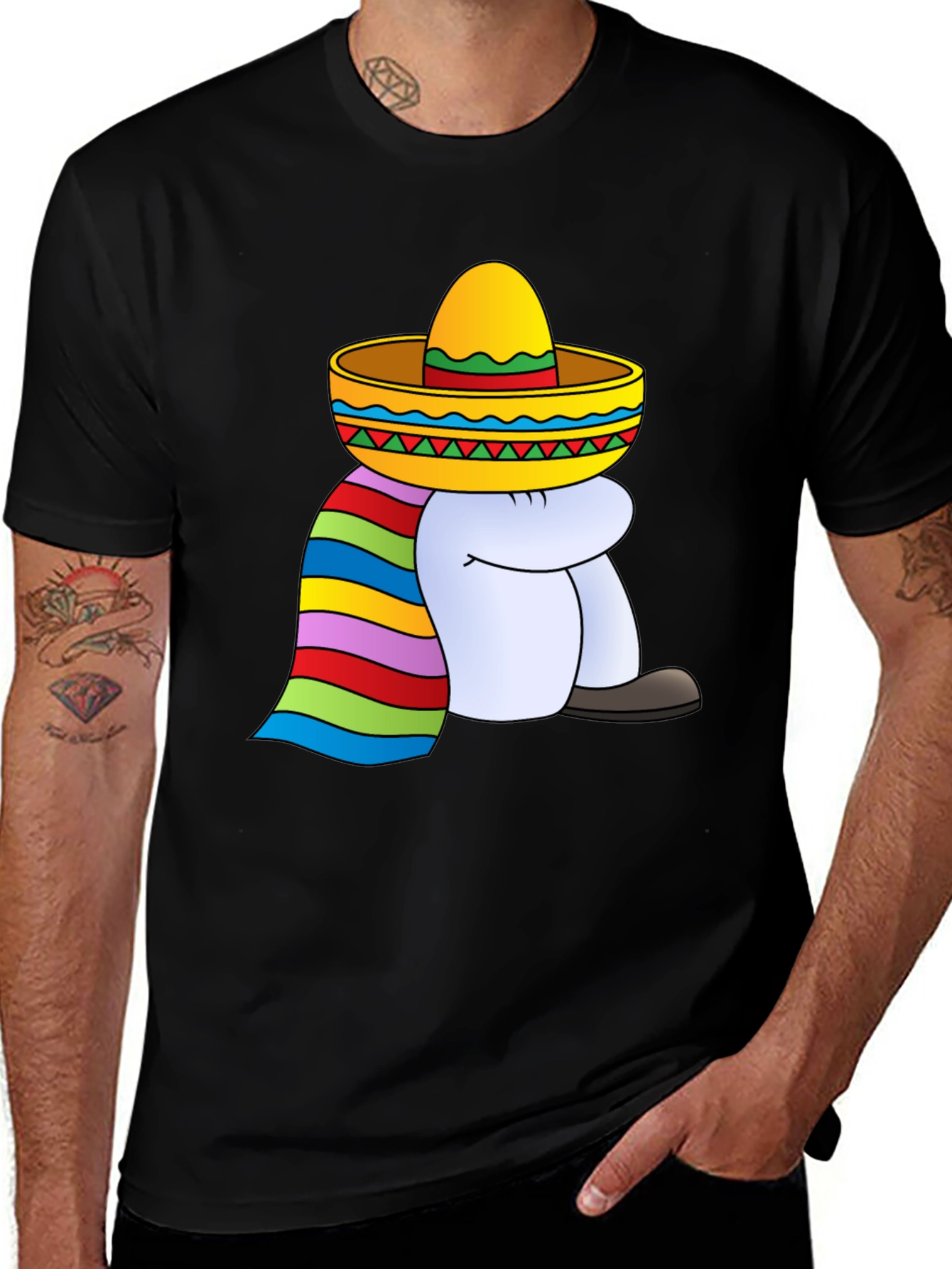 T-Shirt with Cartoon Sombrero Figure