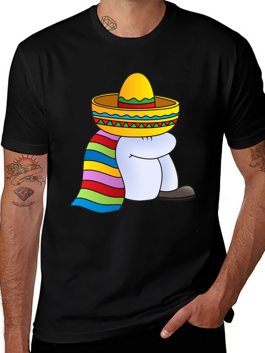 T-Shirt with Cartoon Sombrero Figure