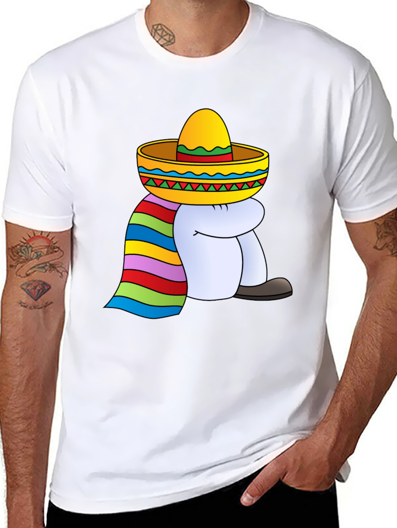 T-Shirt with Cartoon Sombrero Figure