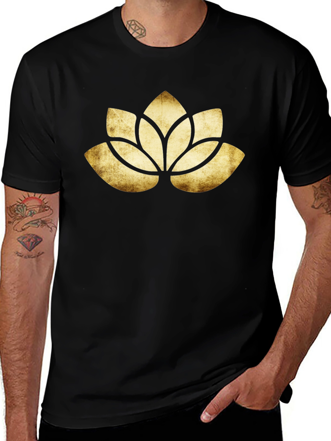 Lotus Flower Graphic Black T-Shirt