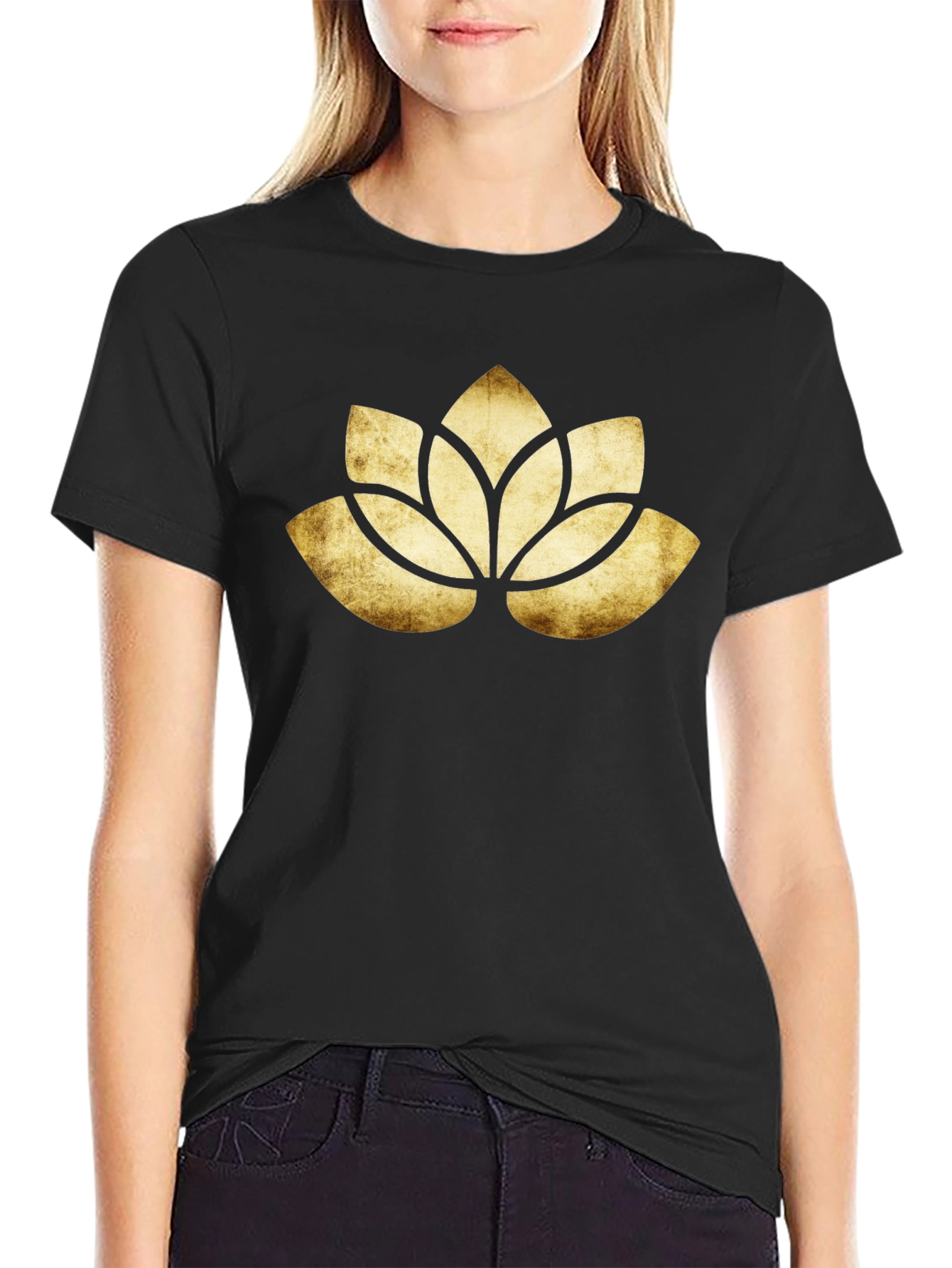Lotus Flower Graphic Black T-Shirt