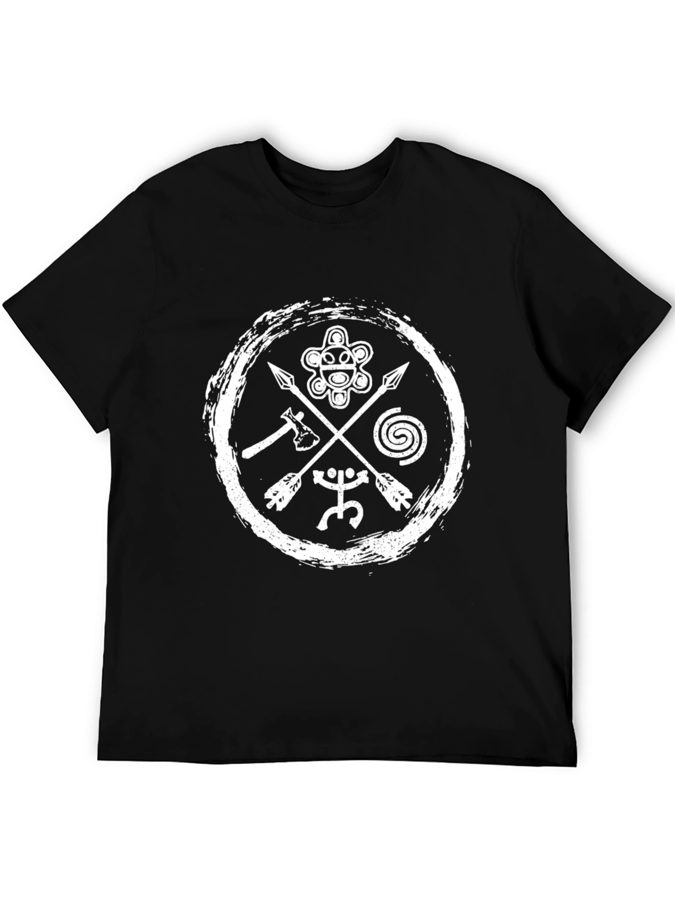 Tribal Symbol Graphic T-Shirt - Black Crew Neck
