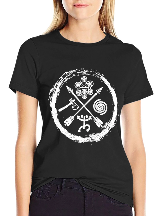 Tribal Symbol Graphic T-Shirt - Black Crew Neck