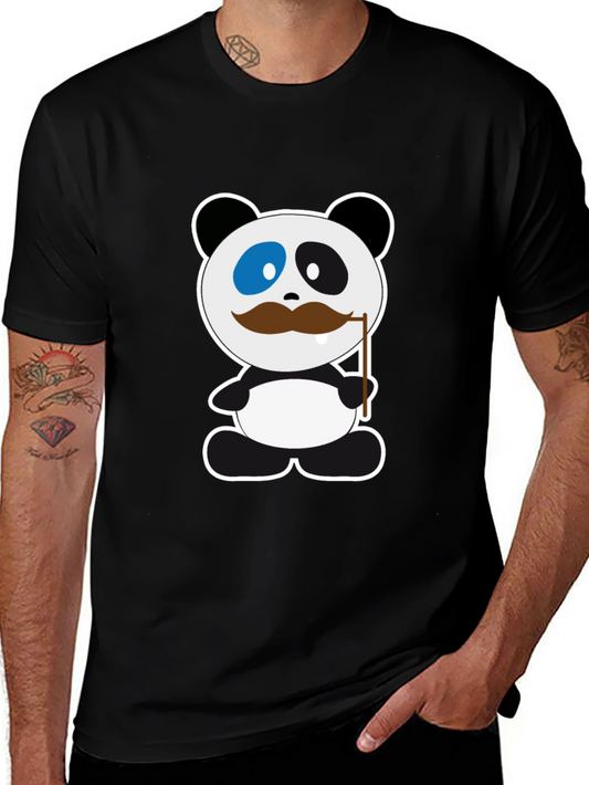 Funny Panda Mustache Black T-Shirt