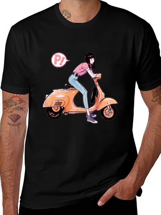 Anime Girl on Scooter Graphic T-Shirt