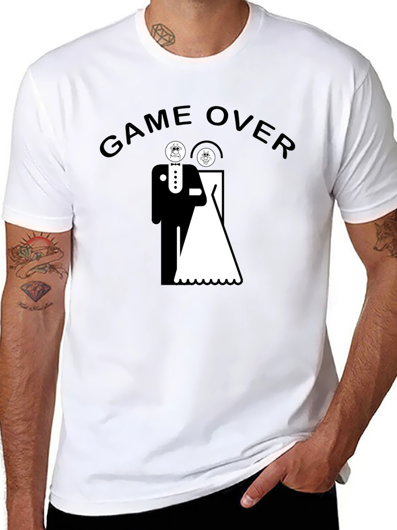 Game Over Wedding T-Shirt Funny Groom Bride Graphic Tee