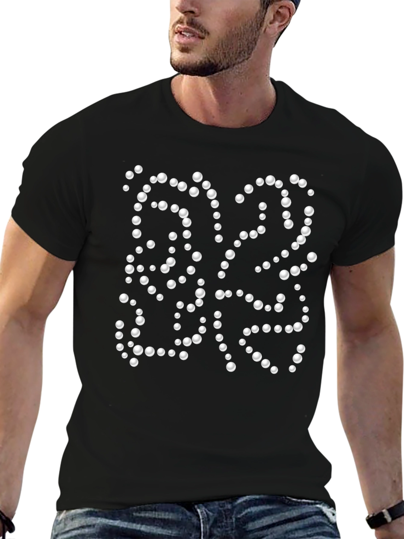 Modern Pearl Dot Pattern Black T-Shirt