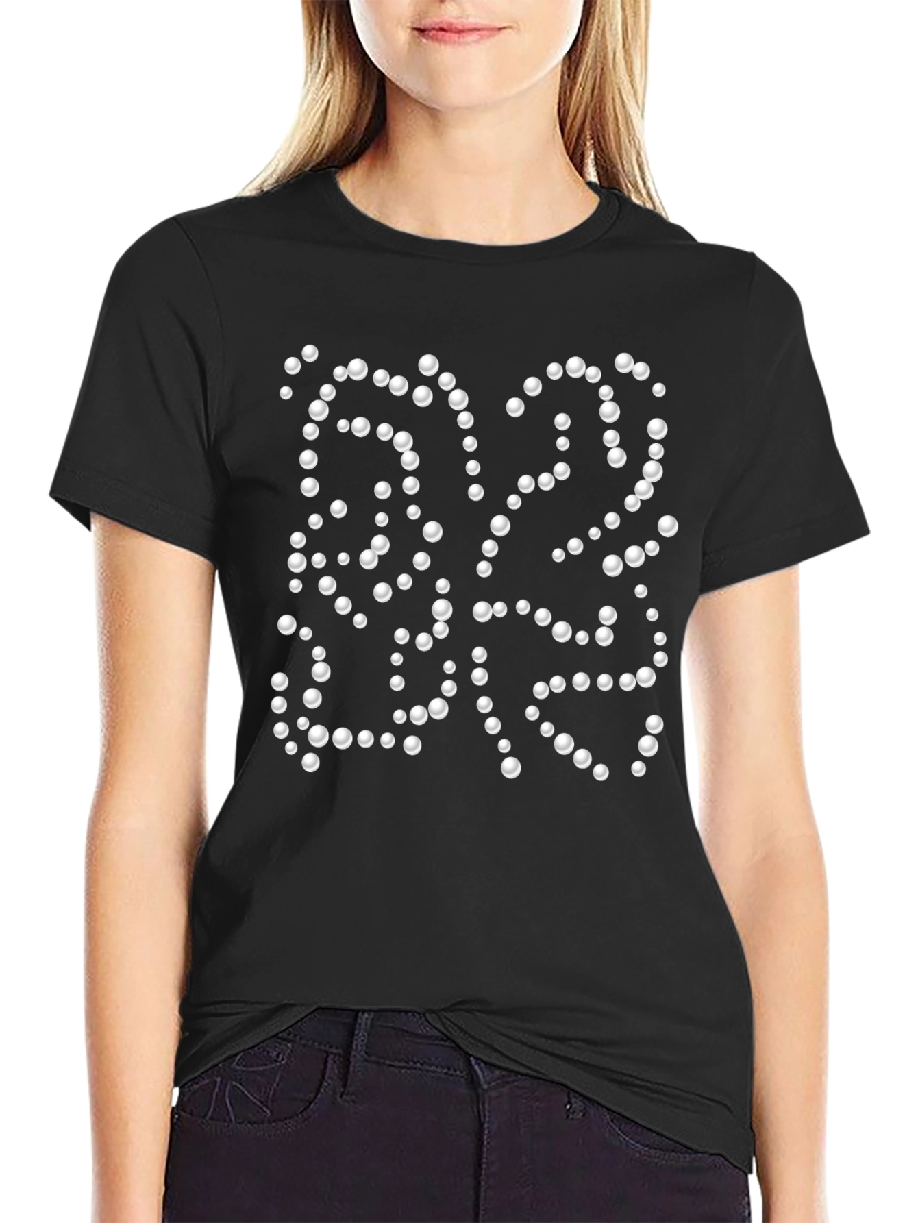 Modern Pearl Dot Pattern Black T-Shirt