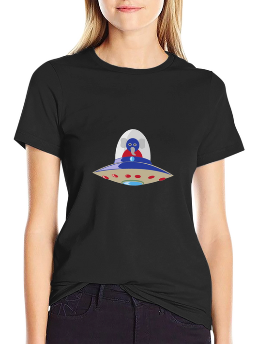 UFO Alien T-Shirt - Black Crew Neck