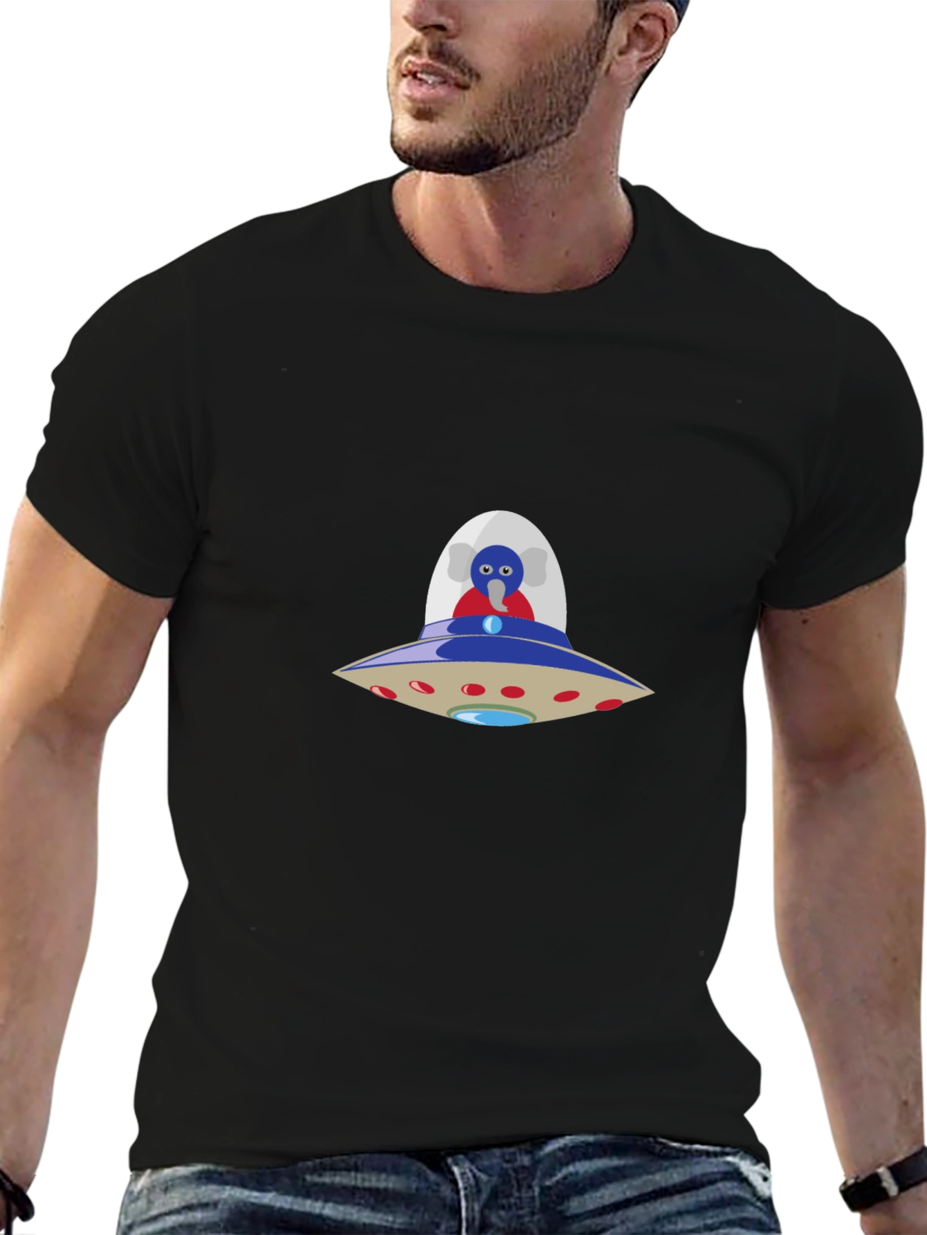 UFO Alien T-Shirt - Black Crew Neck