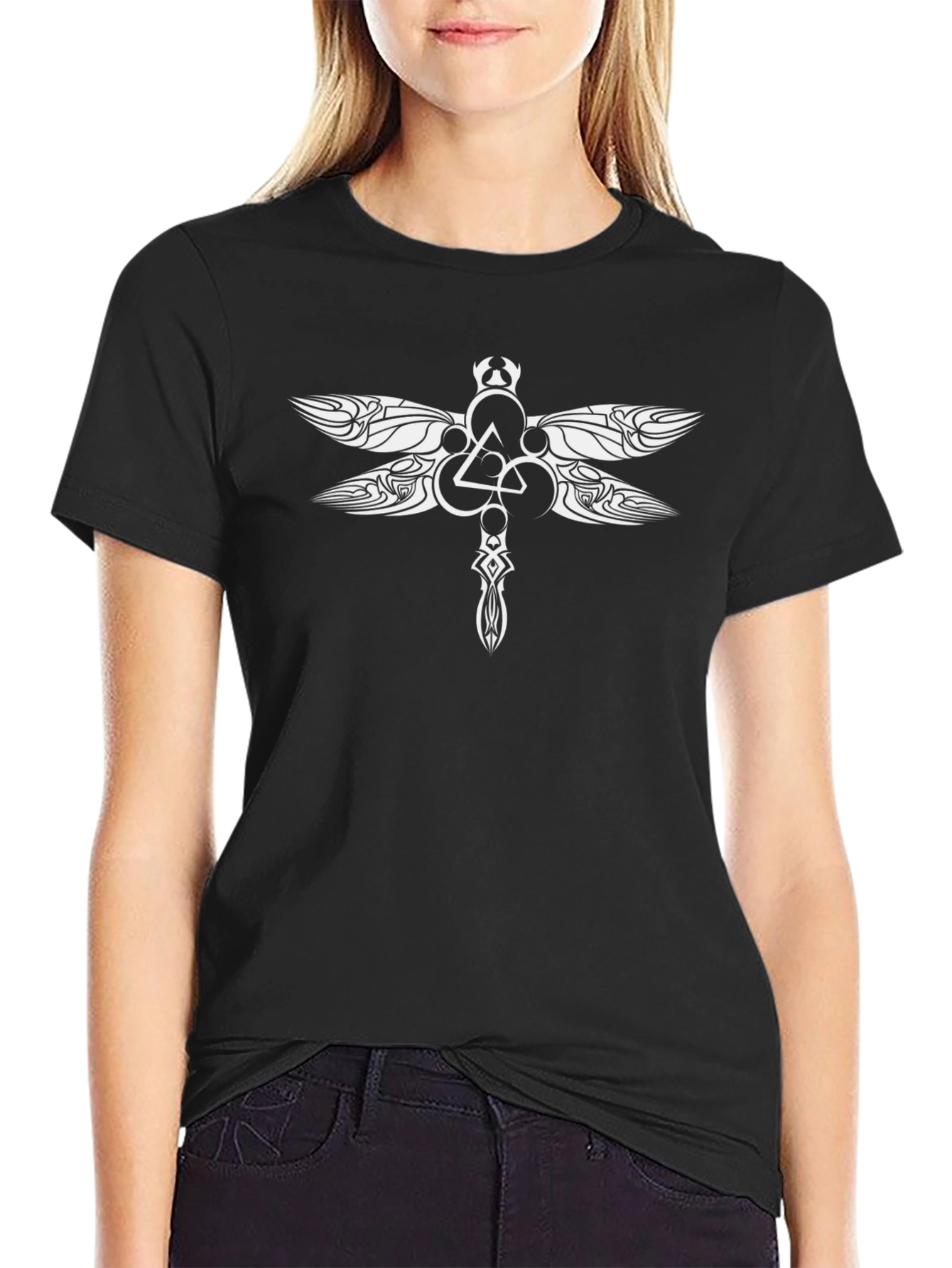 Dragonfly Graphic Tee - Stylish Black Cotton Blend