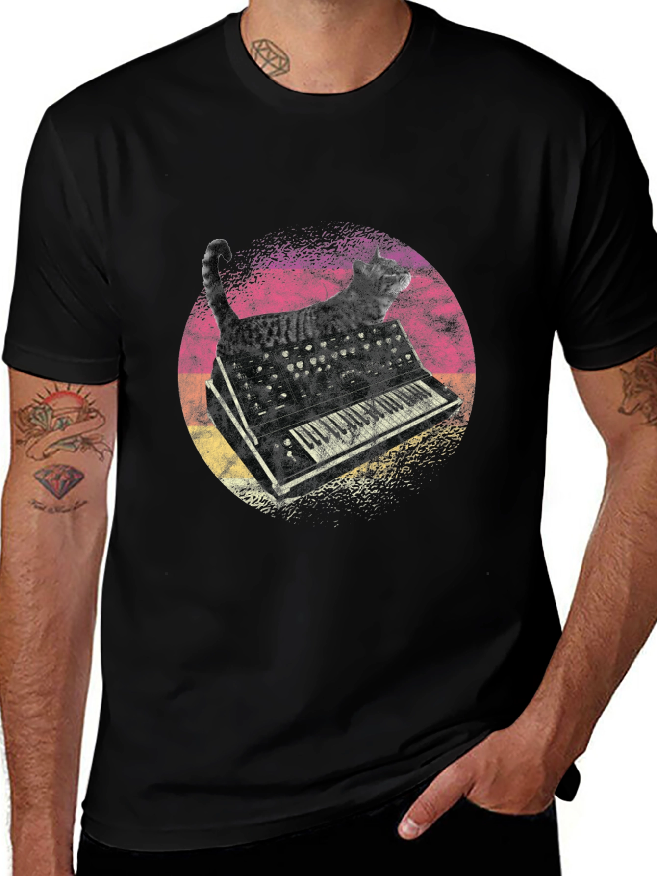 Cat Keyboard Graphic T-Shirt - Unique Music Lover Tee