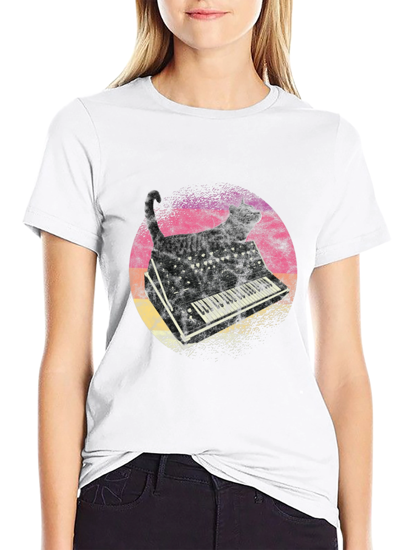 Cat Keyboard Graphic T-Shirt - Unique Music Lover Tee
