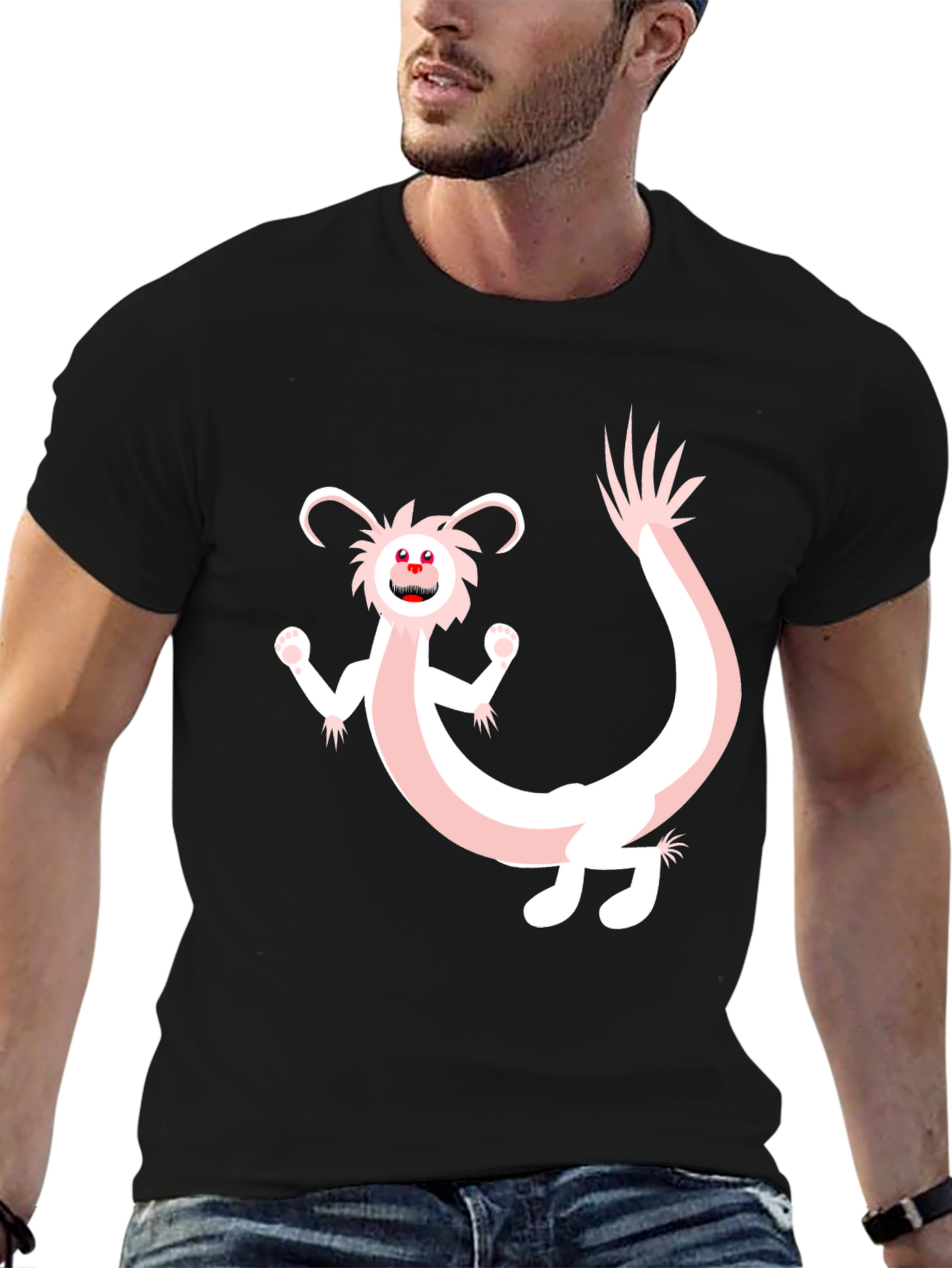 Fun Cartoon Dragon Graphic Tee - Black Cotton Blend