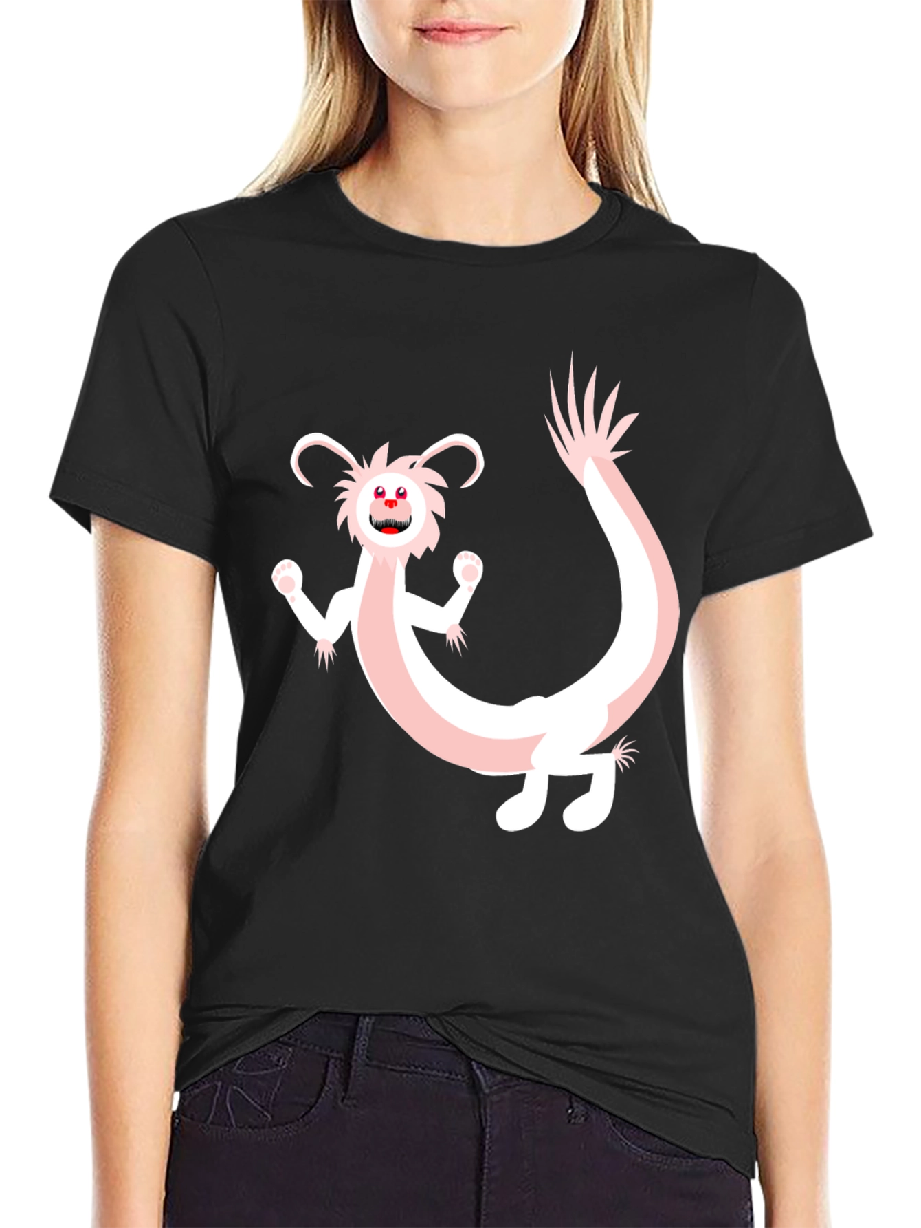 Fun Cartoon Dragon Graphic Tee - Black Cotton Blend