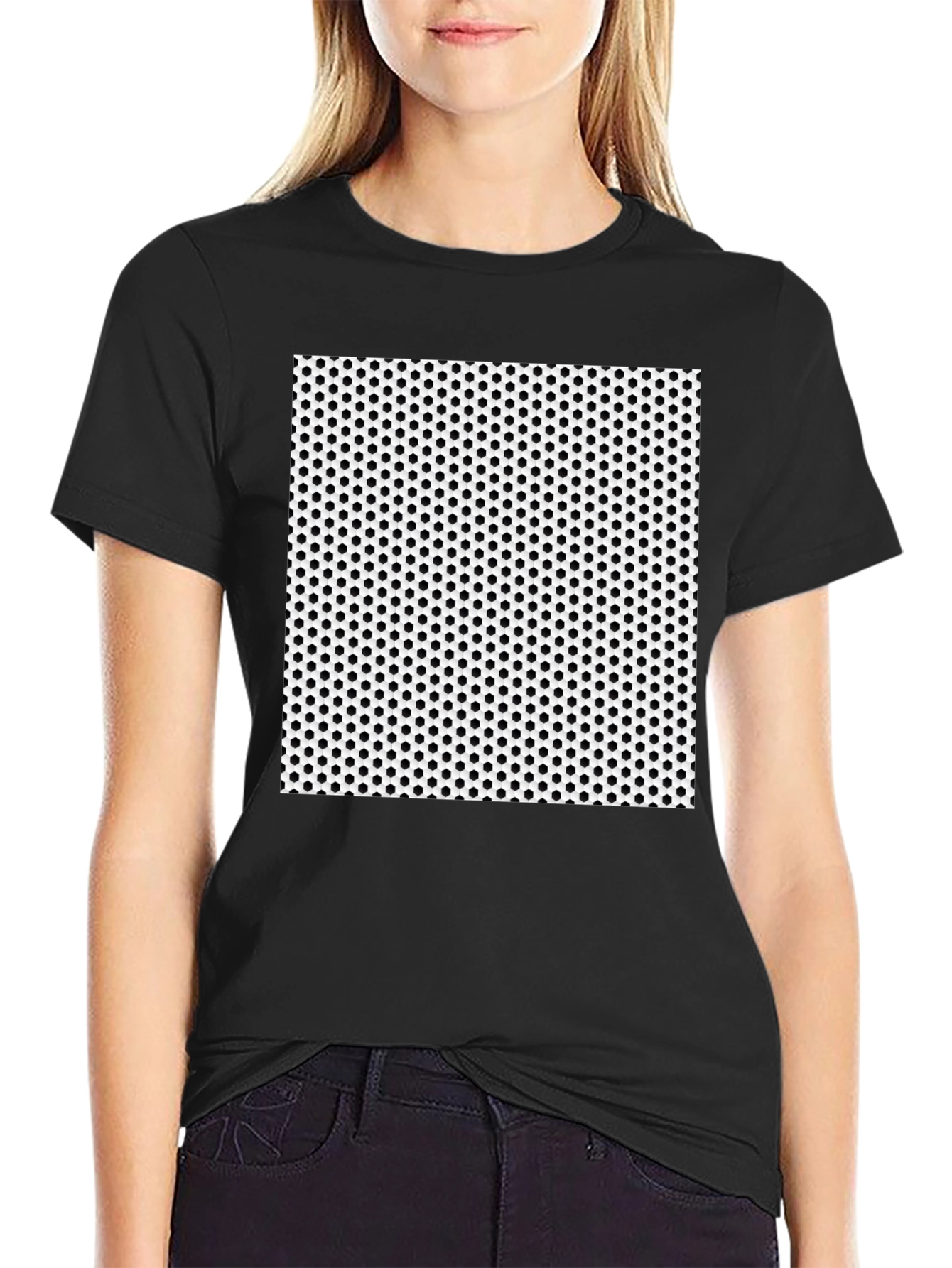 Black Tee with Geometric Dot Pattern