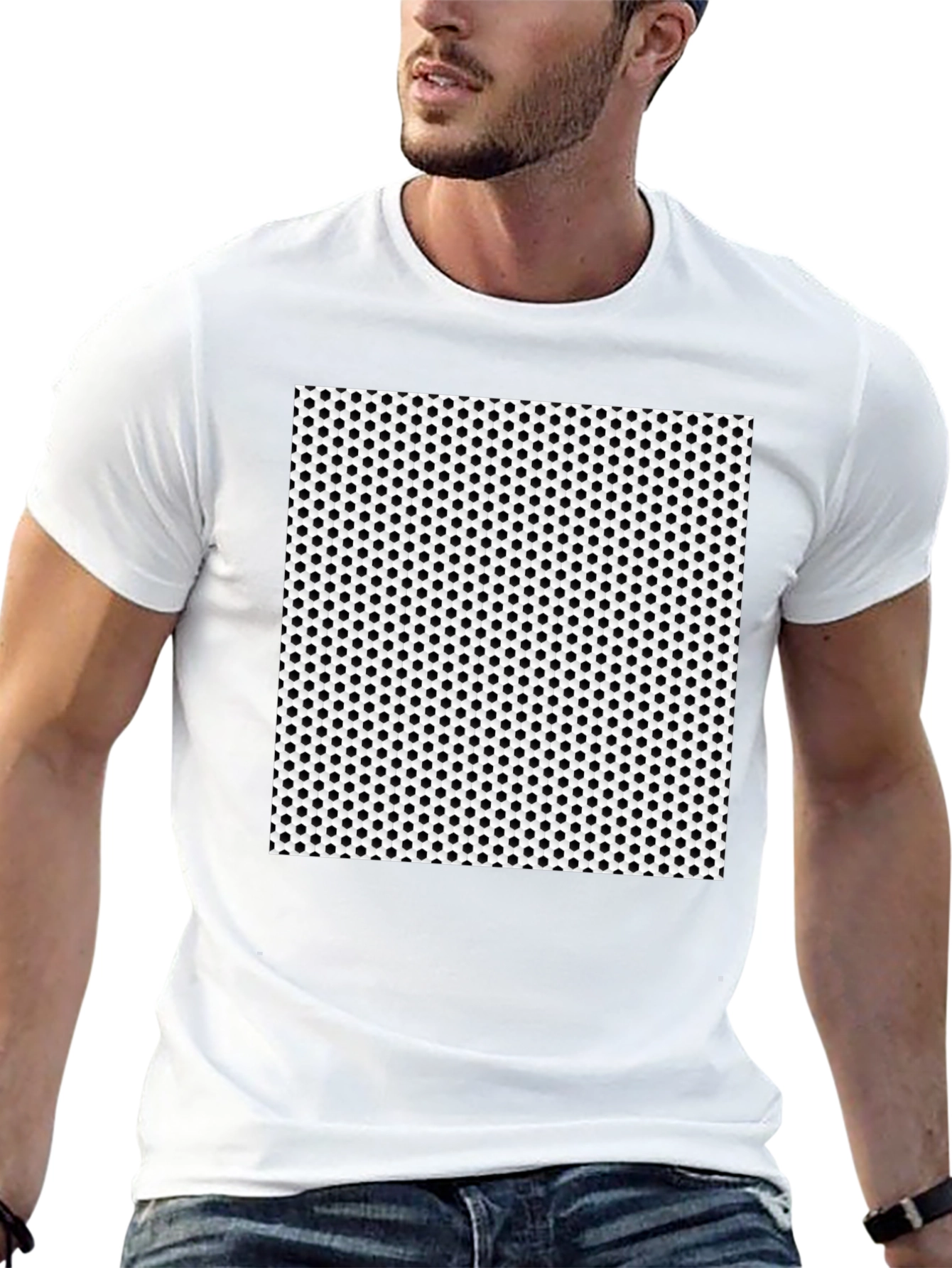Black Tee with Geometric Dot Pattern