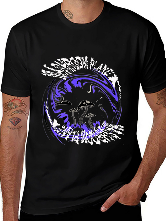 Mushroom Planet Graphic Tee - Black Crew Neck T-Shirt