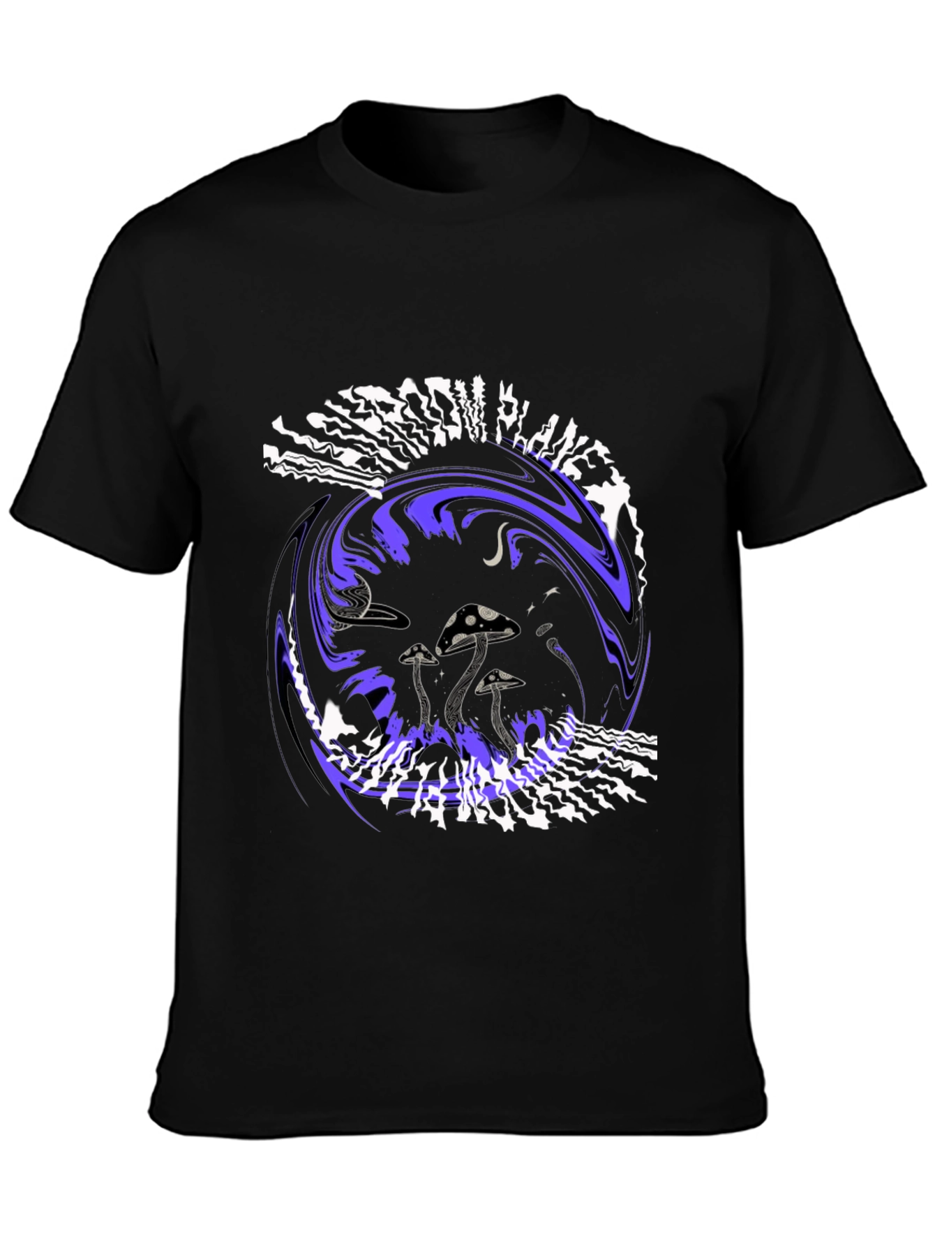 Mushroom Planet Graphic Tee - Black Crew Neck T-Shirt