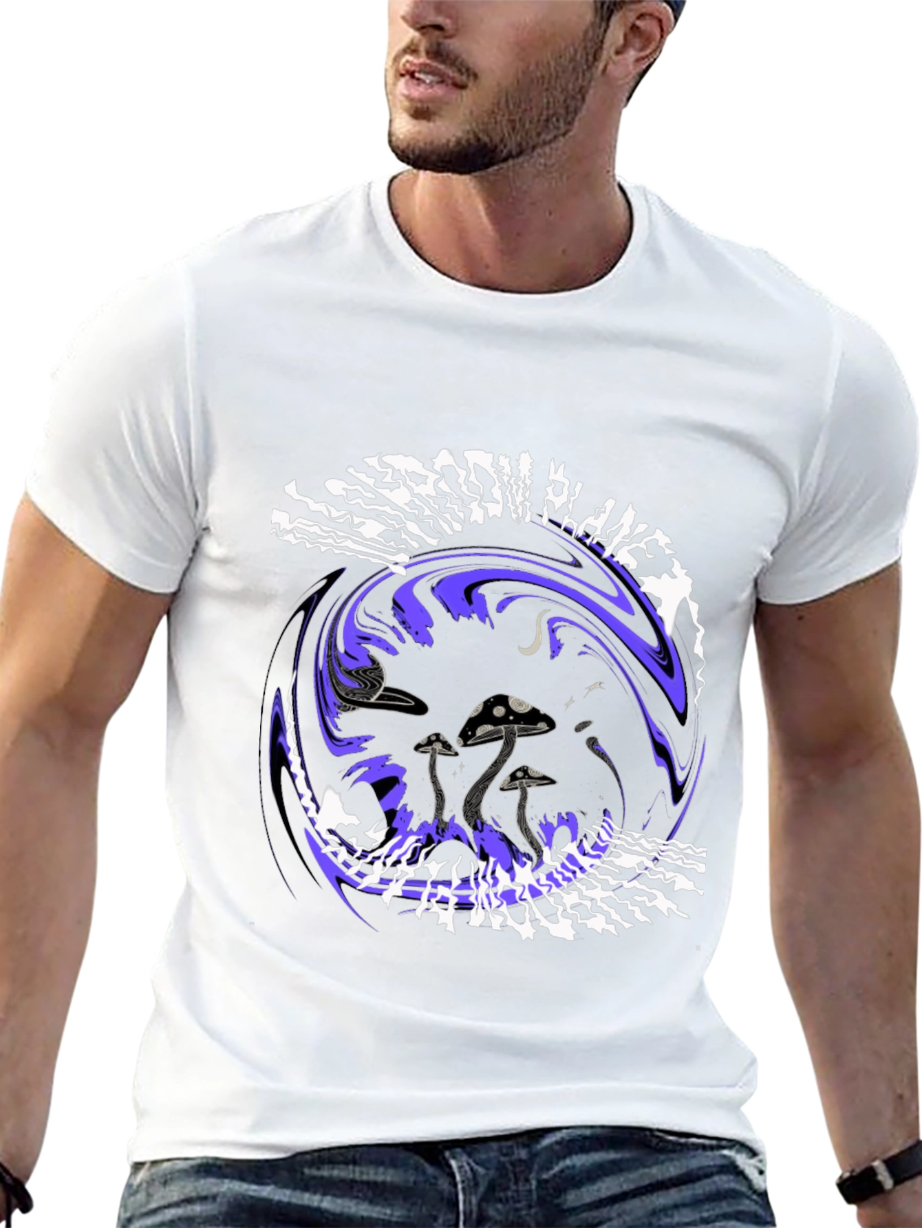 Mushroom Planet Graphic Tee - Black Crew Neck T-Shirt