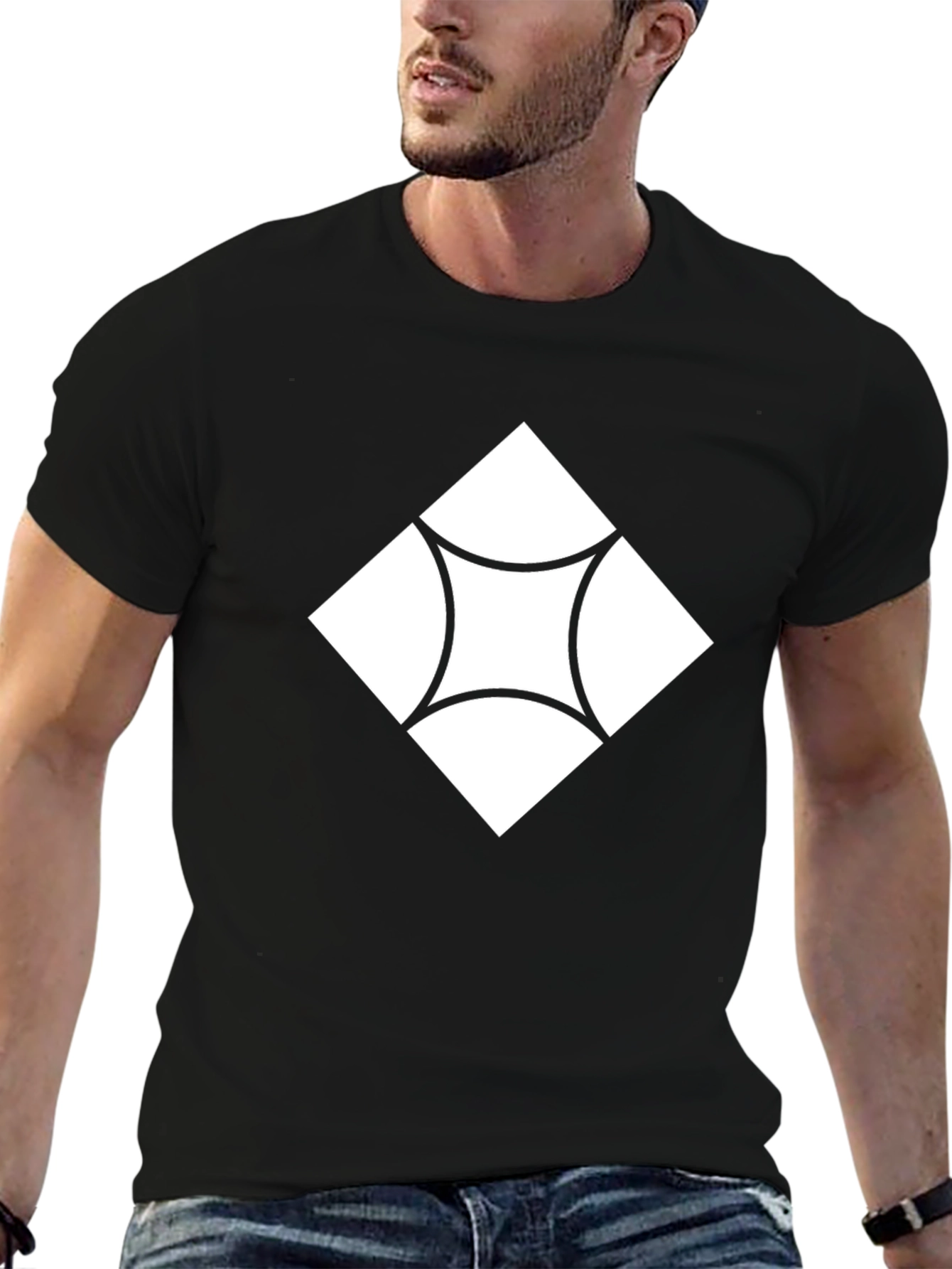 Stylish Black T-Shirt with White Diamond Design