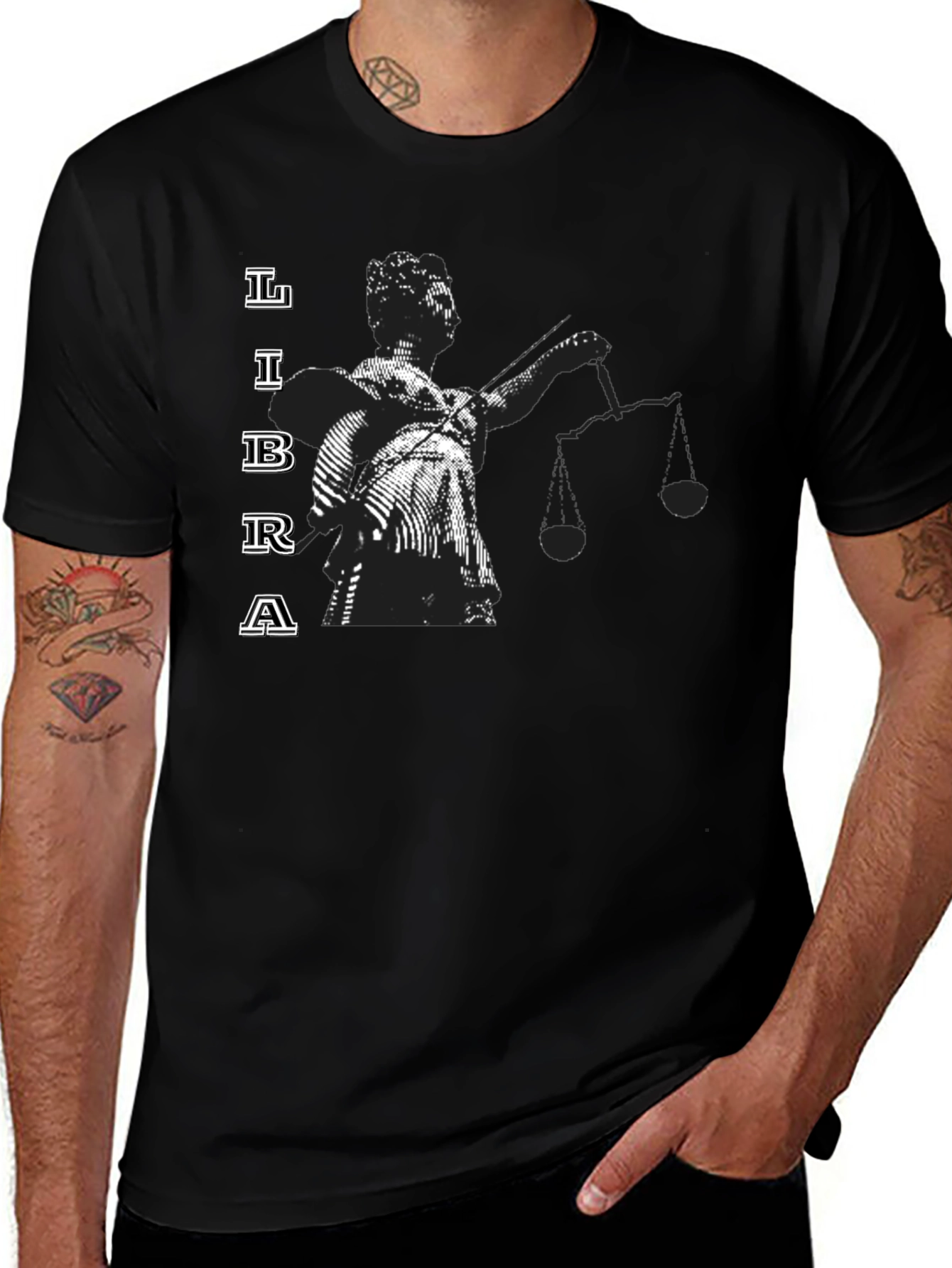 Libra Zodiac Graphic T-Shirt - Black