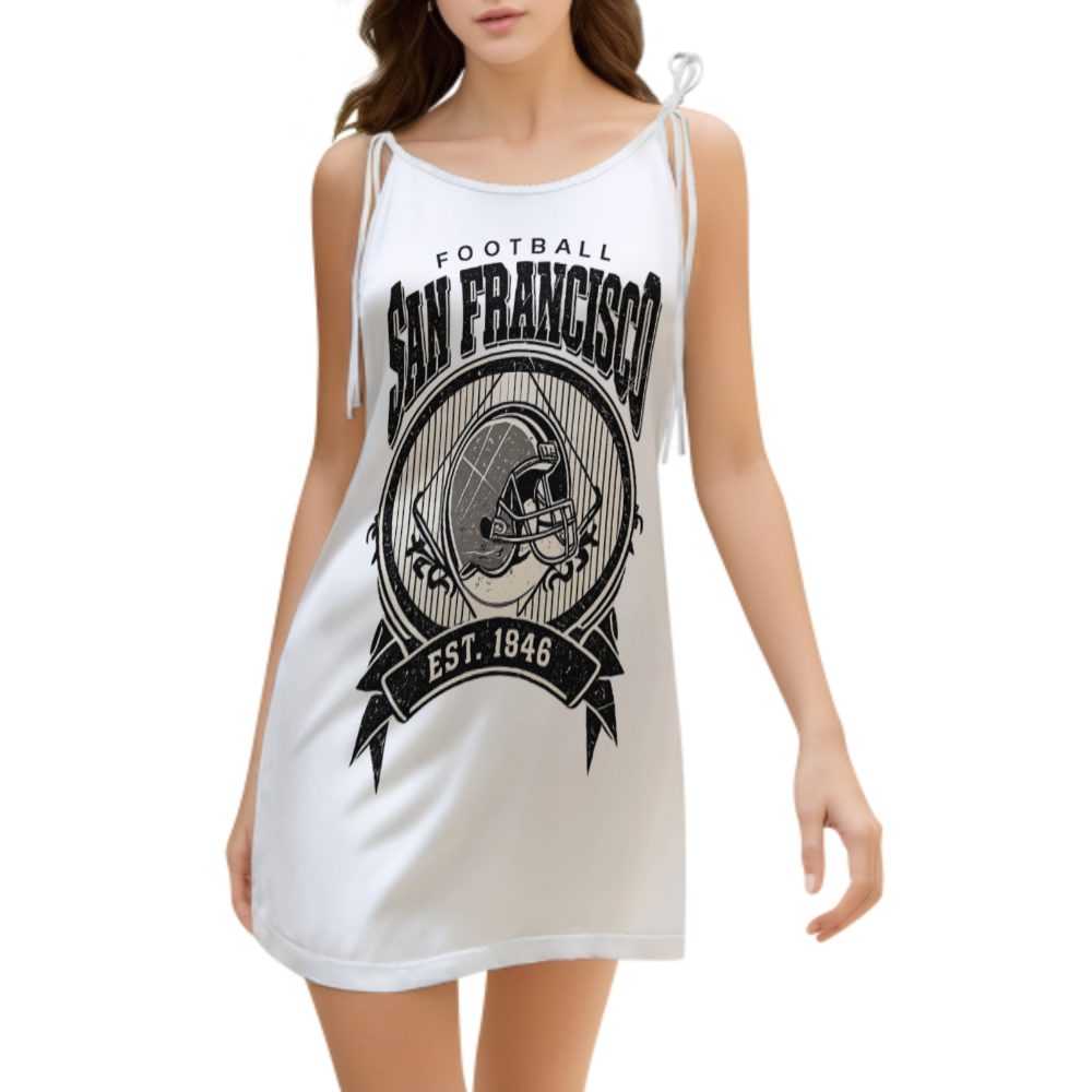 Vintage San Francisco Football Graphic Mini Dress, Retro Sports Fan Sleeveless Dress, Distressed Football Helmet Streetwear Outfit(z582)
