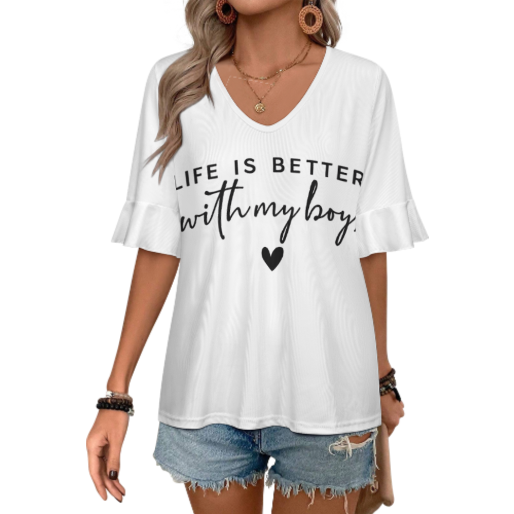 Life Is Better With My Boys Graphic Tee, Cute Mom Quote Shirt, Minimalist Family Love Top, Casual Everyday Womens Shirt(z609)
