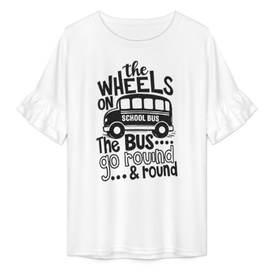 The Wheels on the Bus Graphic Tee, Cute School Bus Teacher Shirt, Preschool Nursery Rhyme Kids Theme Casual Top(z617)